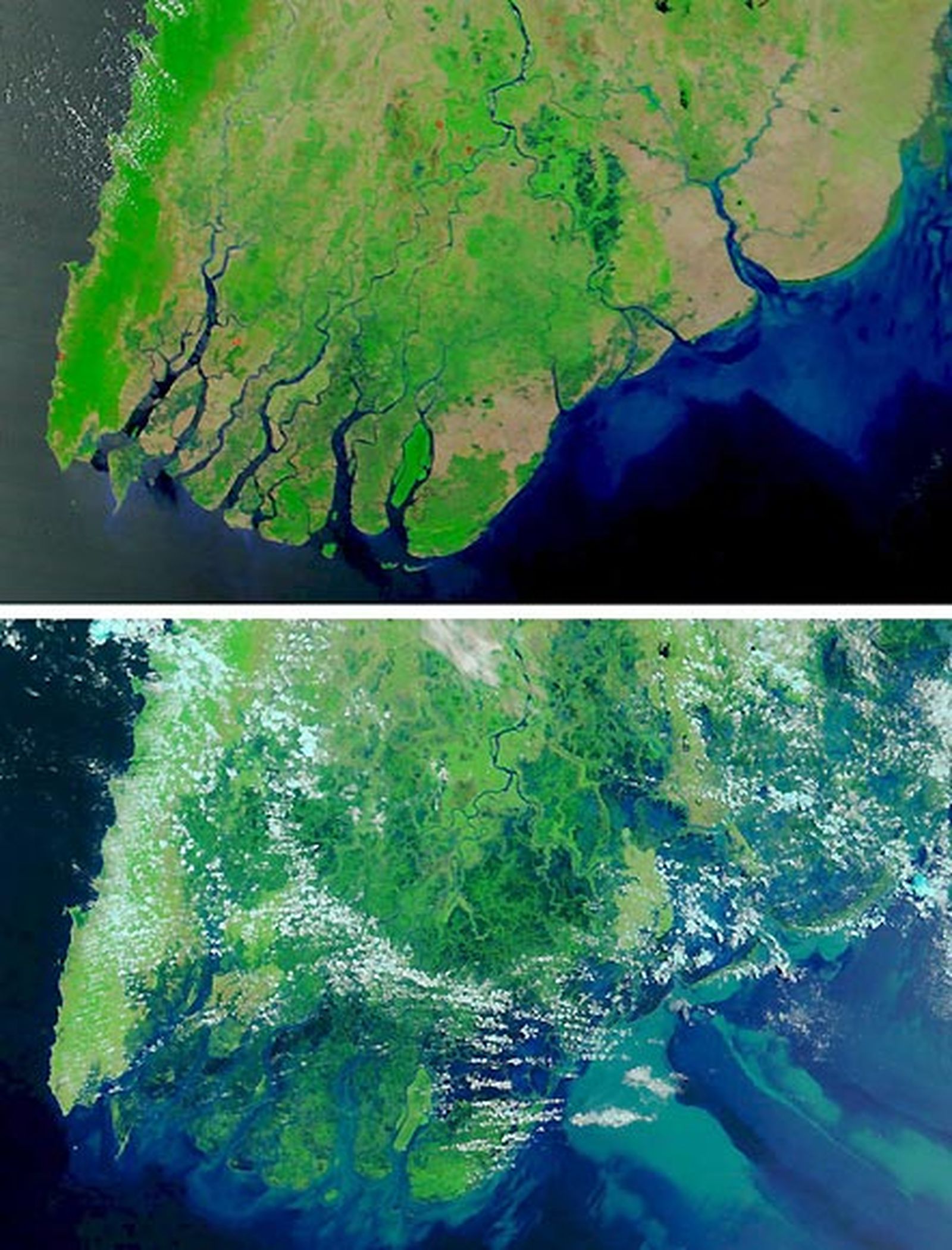 La NASA muestra el 'antes y después' de Birmania tras el paso de 'Nargis'