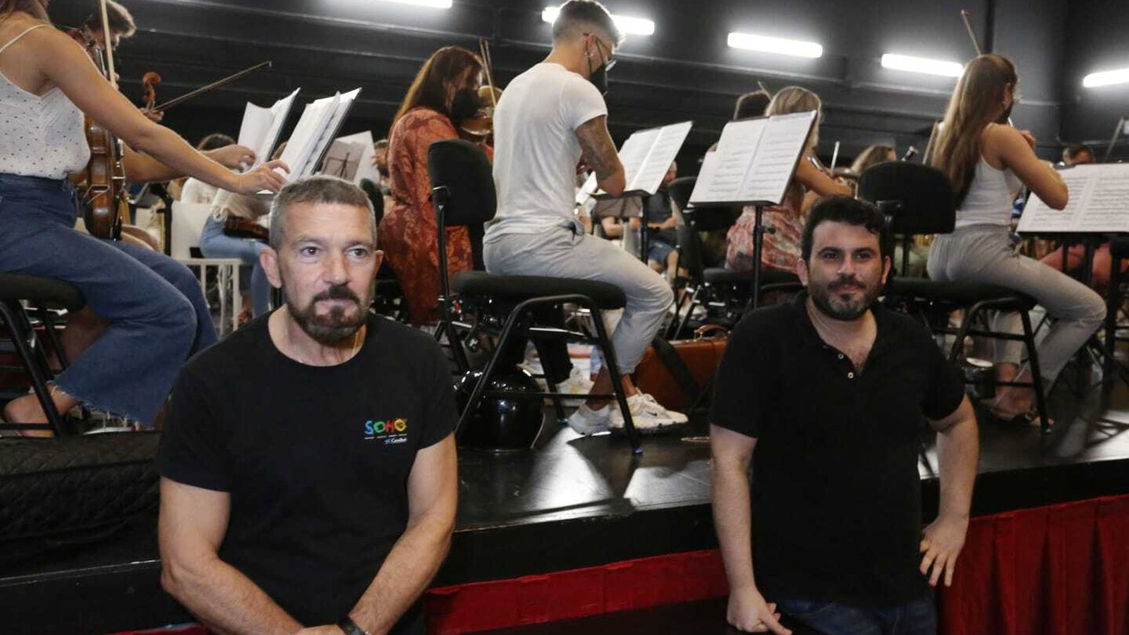 Antonio Banderas y Arturo Díez Boscovich, este miércoles, en el ensayo.
