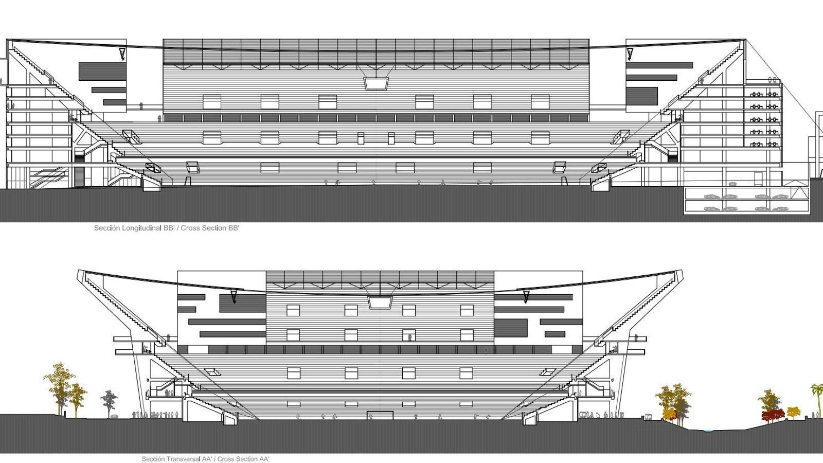 Secciones del futuro estadio propuesto.