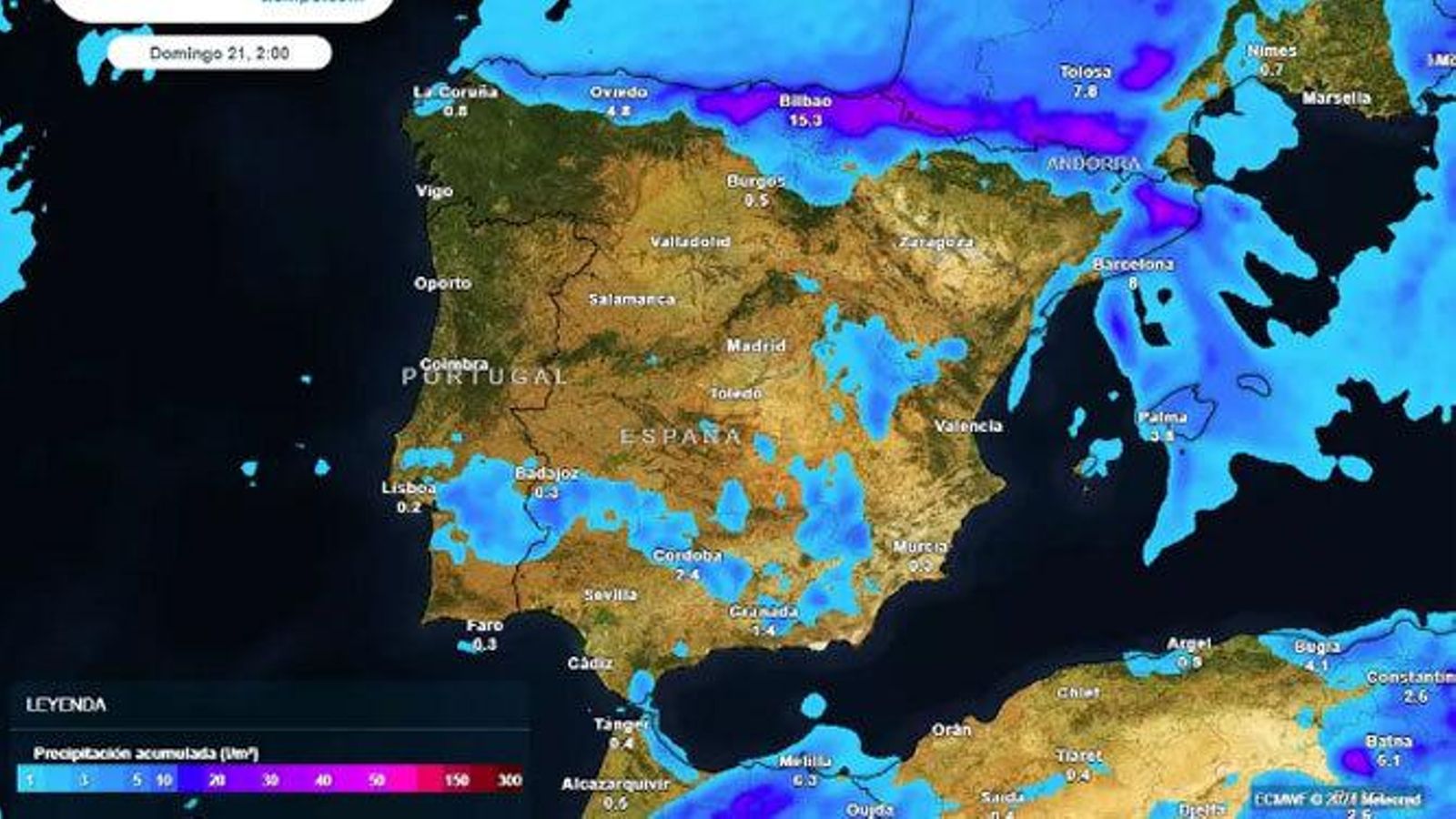 Previsión de lluvias para este fin de semana.