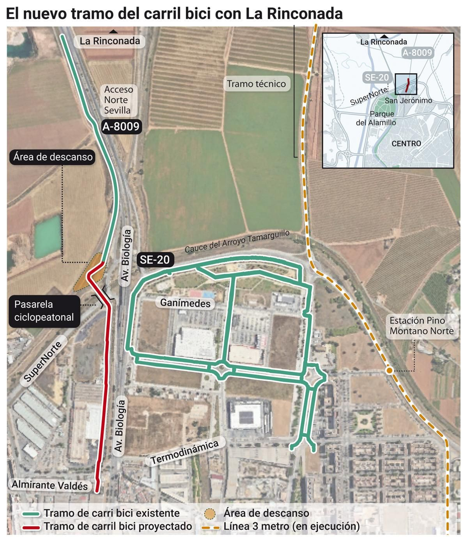 El nuevo tramo del carril bici con La Rinconada