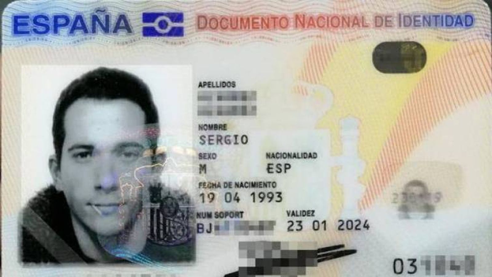 El DNI del joven leonés Sergio Álvarez