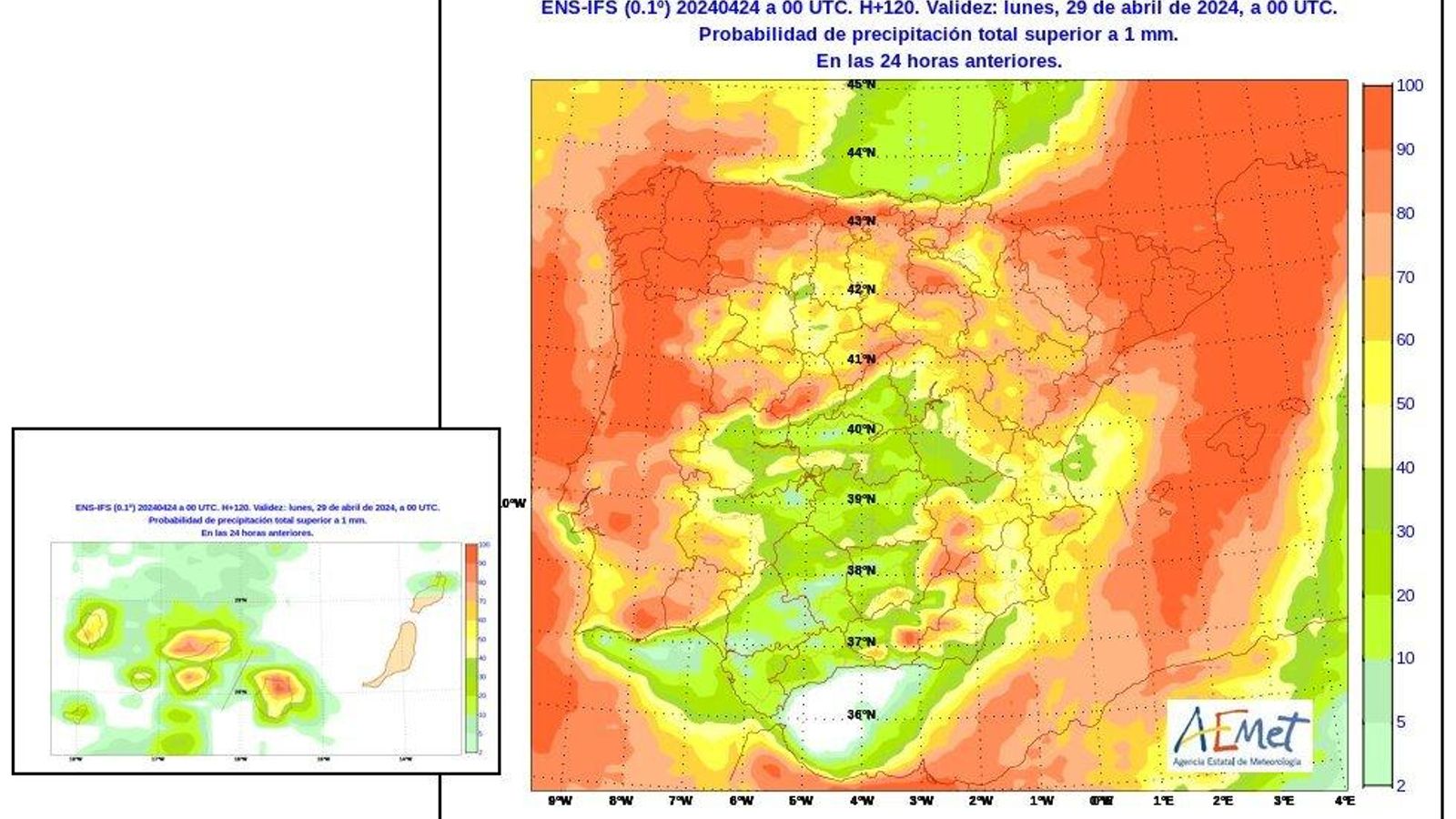 Probabilidad de lluvia durante el domingo.