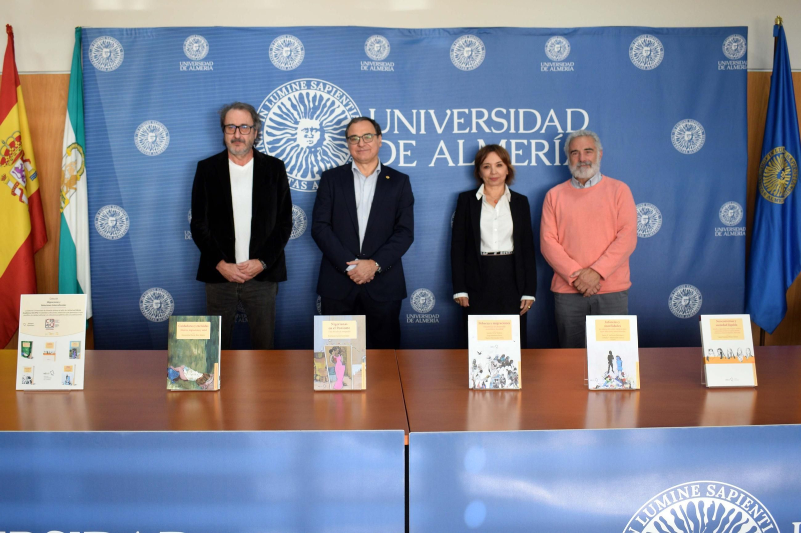 José Céspedes, María del Mar Ruiz, Miguel Gallego y Francisco Checa tras la presentación de los sellos de calidad.