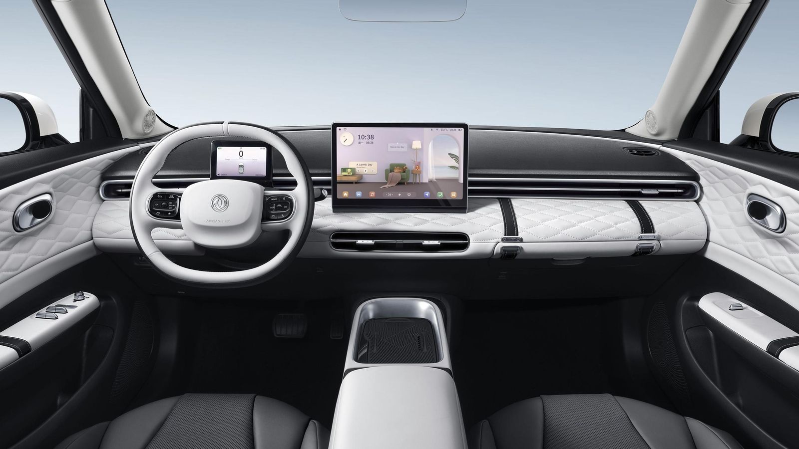 La peculiar forma del volante no condiciona las sensaciones de conducción. Parte del salpicadero está cubierto por el mismo material que se usa en los paneles de las cuatro puertas. La peculiar forma del volante no condiciona las sensaciones de conducción. Parte del salpicadero está cubierto por el mismo material que se usa en los paneles de las cuatro puertas.