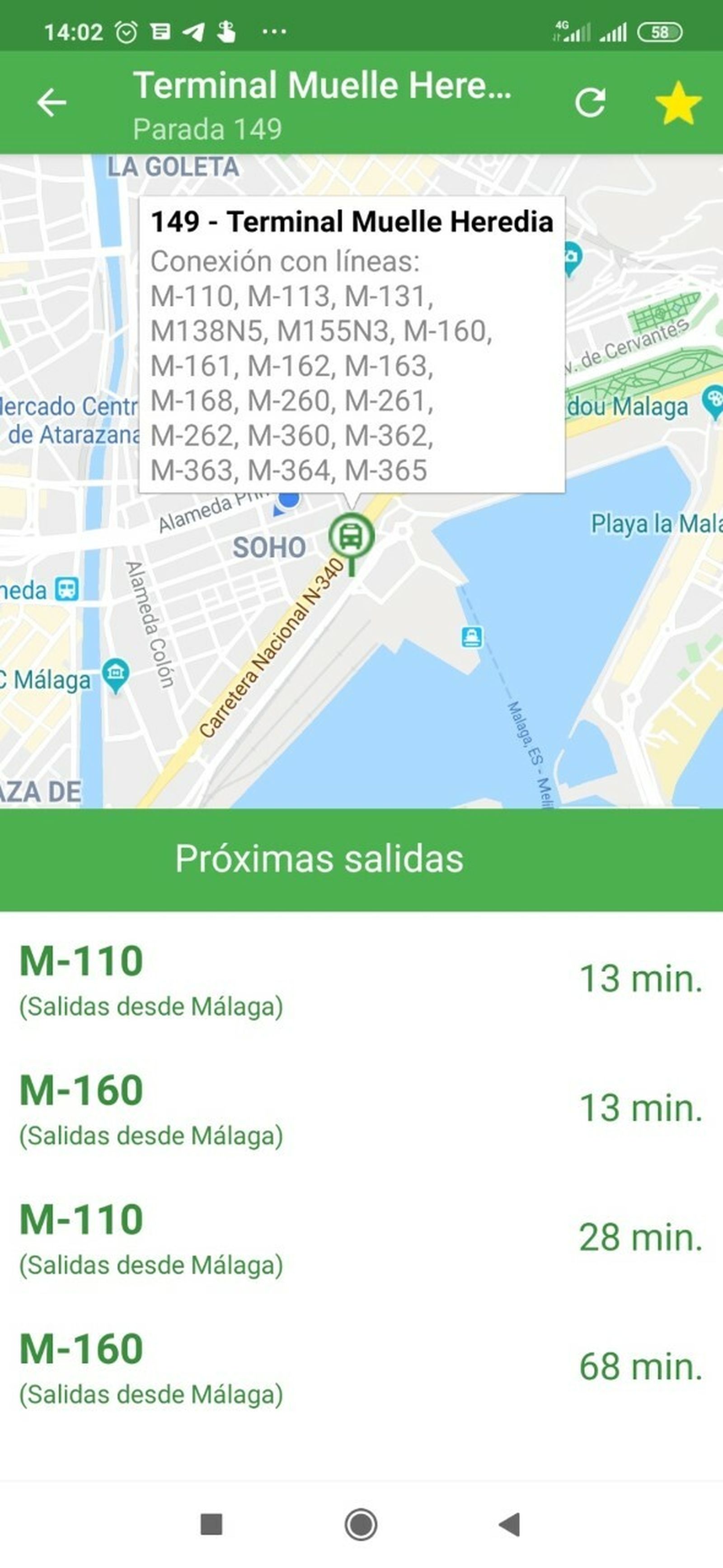 La aplicación del Consorcio de Transportes con los tiempos de espera.