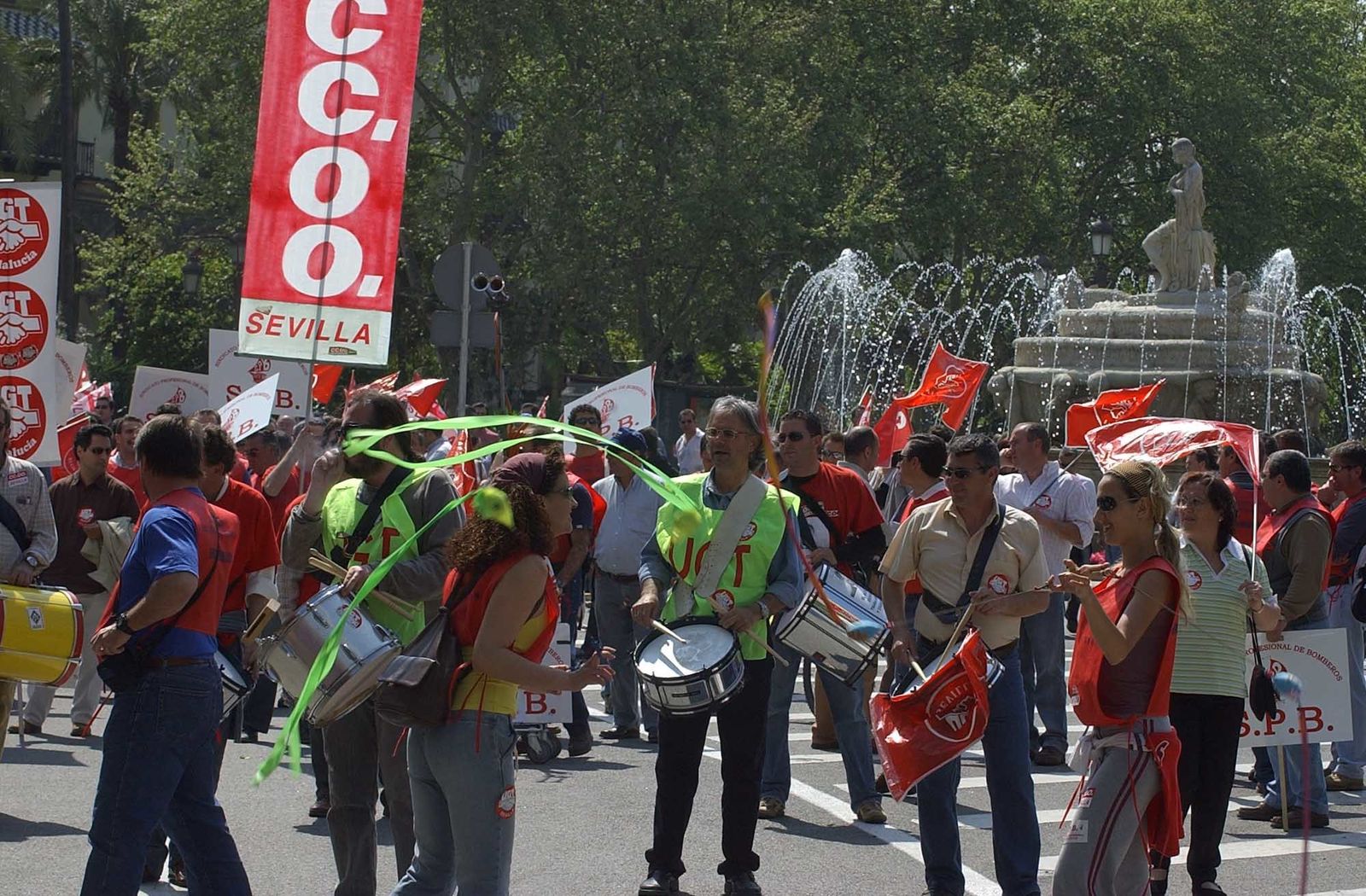 Una protesta de trabajadores municipales en la Puerta de Jerez.