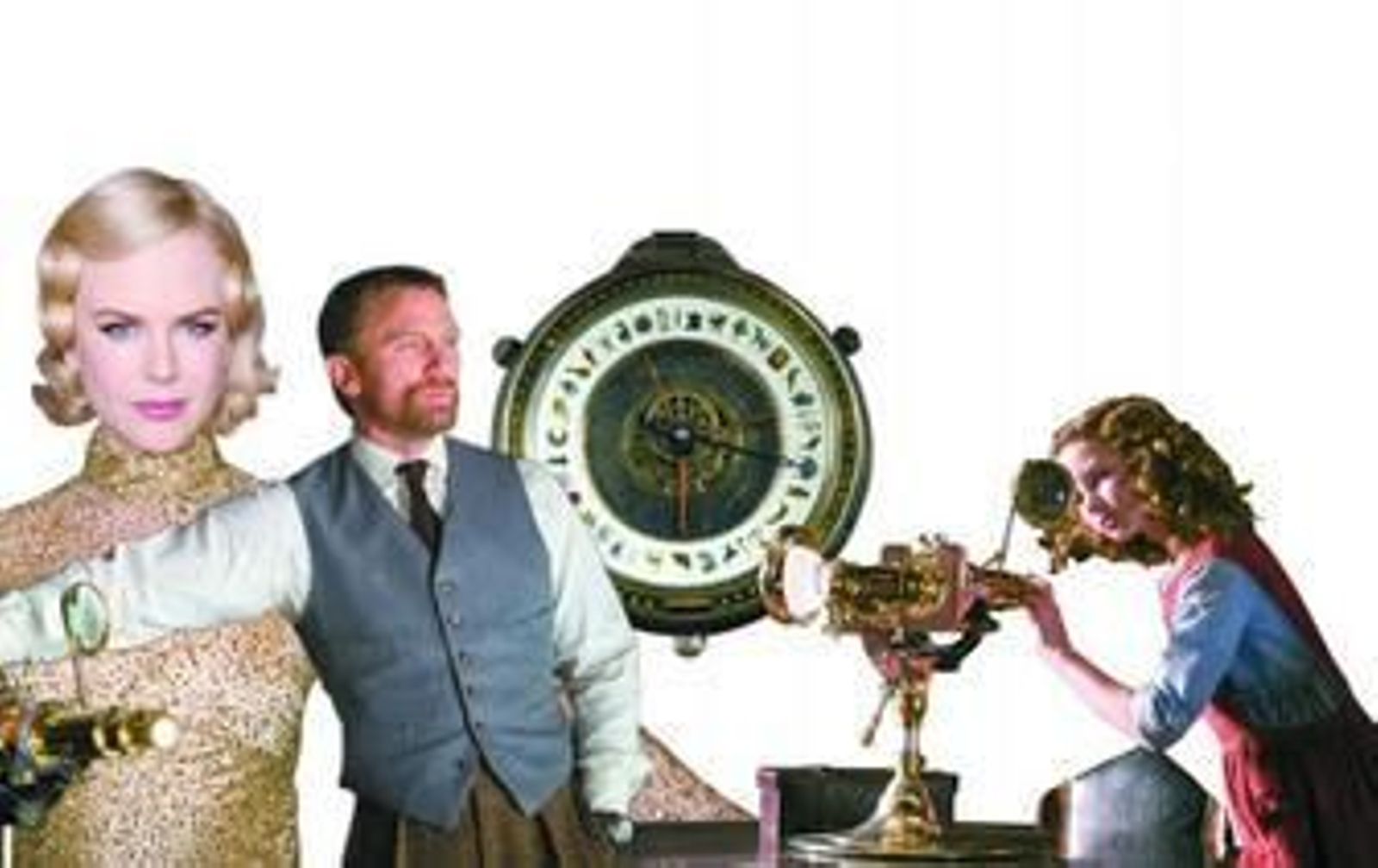 Lyra (Dakota Blue Richards), la niña protagonista, junto al oso Iorek (al que pone su voz Ian McKellen).