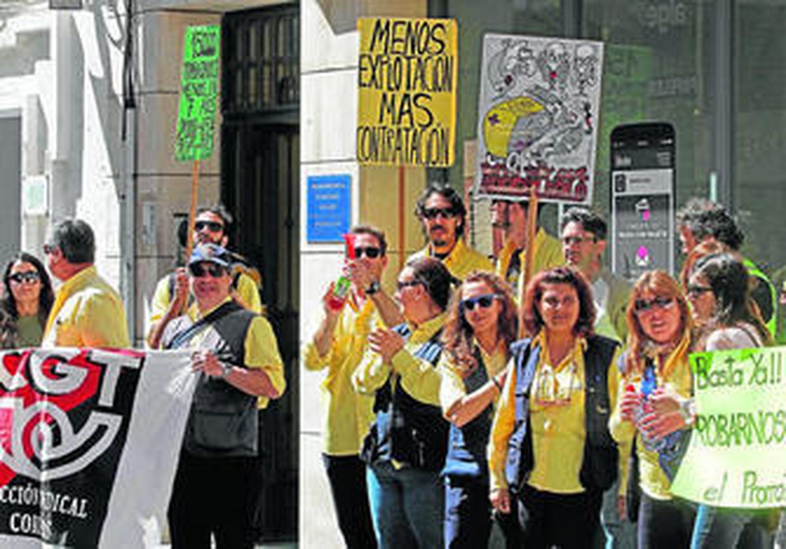 Imagen de los trabajadores de Correos, ayer en la calle Alfonso XI durante sus protestas diarias.
