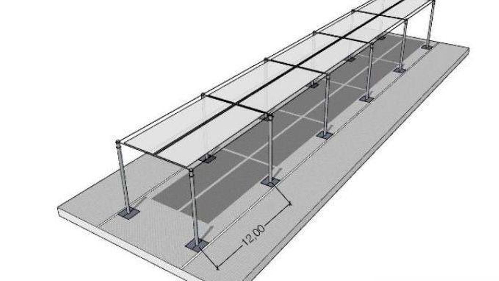 Recreación de la estructura que será colocada en la calle Larga para sujetar los toldos. Recreación de la estructura que será colocada en la calle Larga para sujetar los toldos.