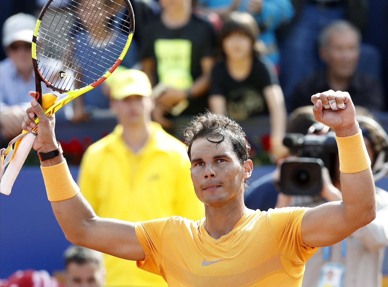 Nadal celebra su triunfo frente a Carballés.