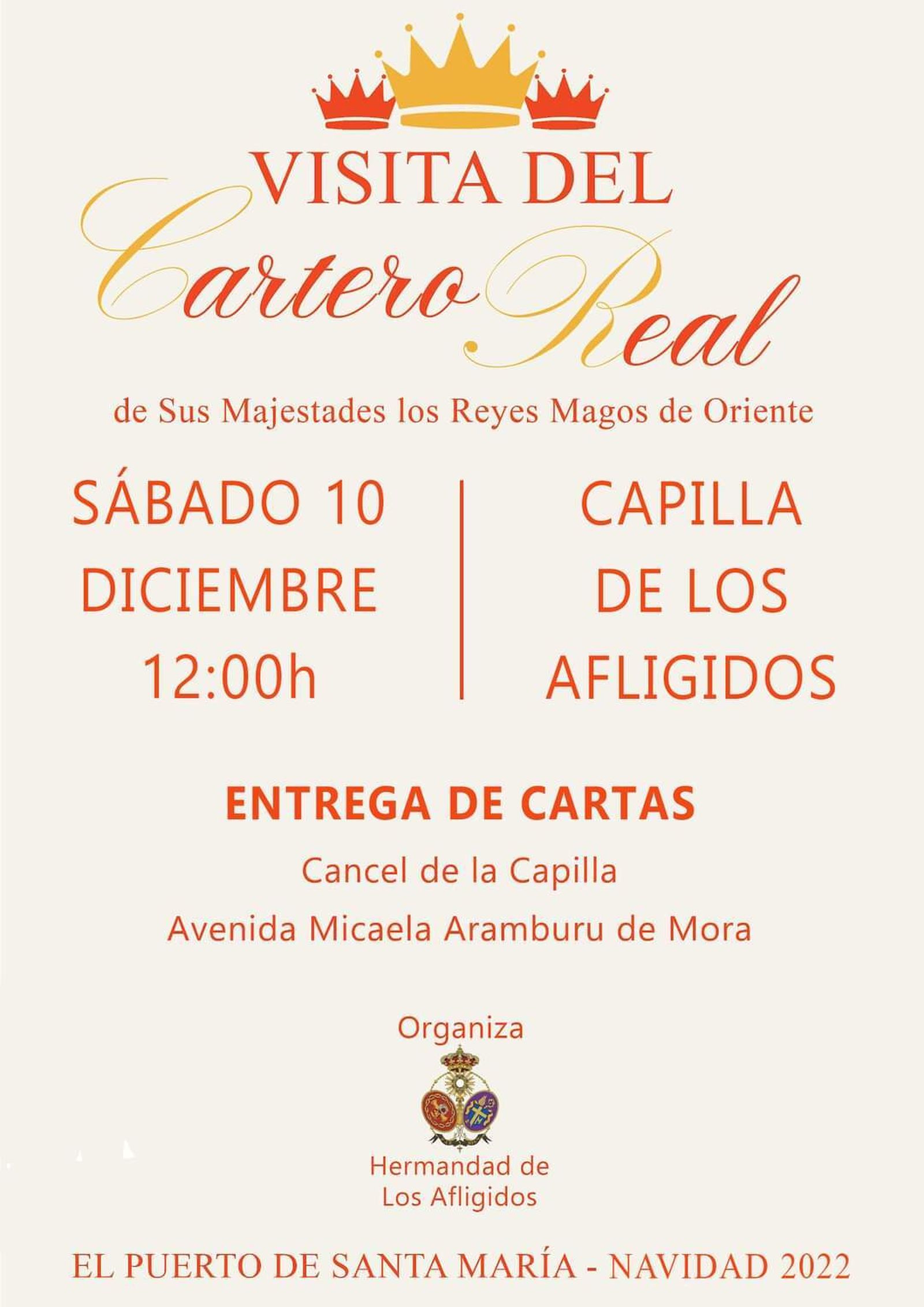 El Cartero Real visita este sábado la capilla de Jesús de los Afligidos.