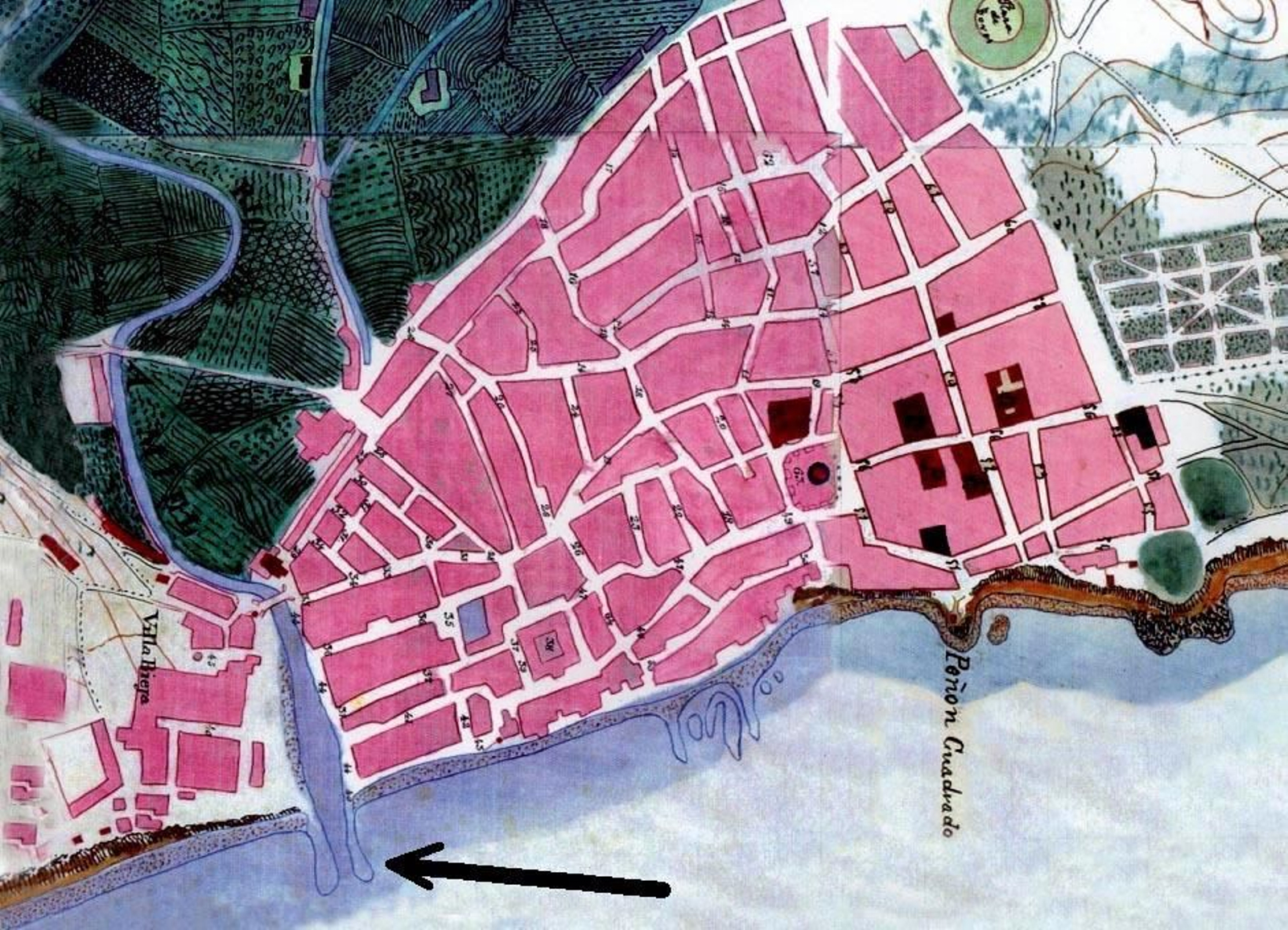 Plano de Algeciras y de su inexistente puerto en 1857 (Archivo Cartográfico del Ejército).