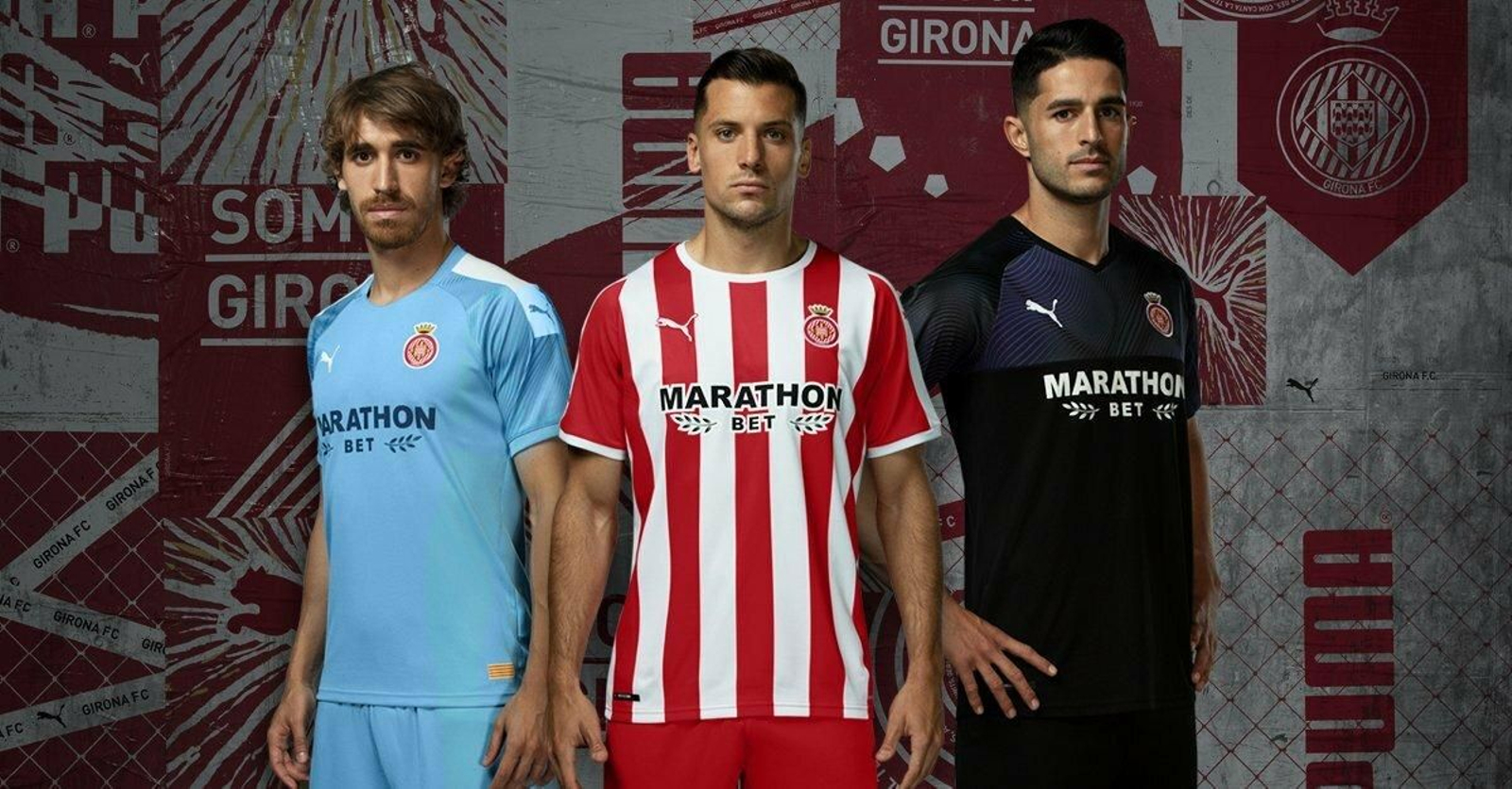 El Girona se despidió de Primera División vistiendo Umbro y regresa a Segunda de la mano de Puma, nuevo proveedor oficial del club. La marca alemana apuesta por una primera equipación de corte clásico para el conjunto catalán. Algo más novedosa será la segunda indumentaria, negra y con un dibujo azul oscuro en el pecho. La tercera es celeste con unas líneas blancas sobre los hombros.