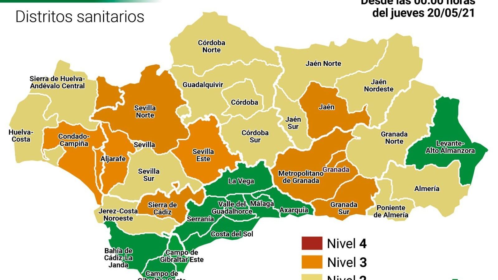 Niveles de alerta sanitaria en Andalucía.