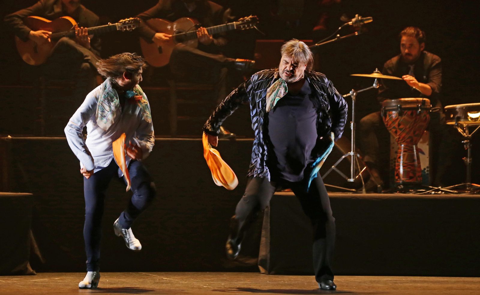 Joaquín Grilo y Antonio Canales, durante la actuación del pasado año en el Teatro Villamarta.