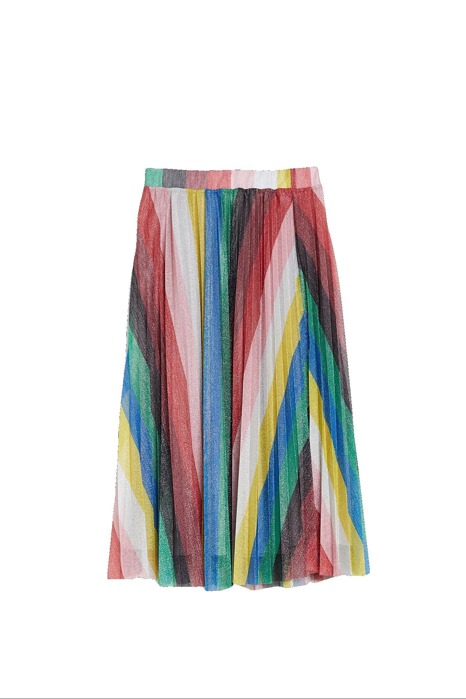 Falda plisada con rayas arco iris, de Sfera.