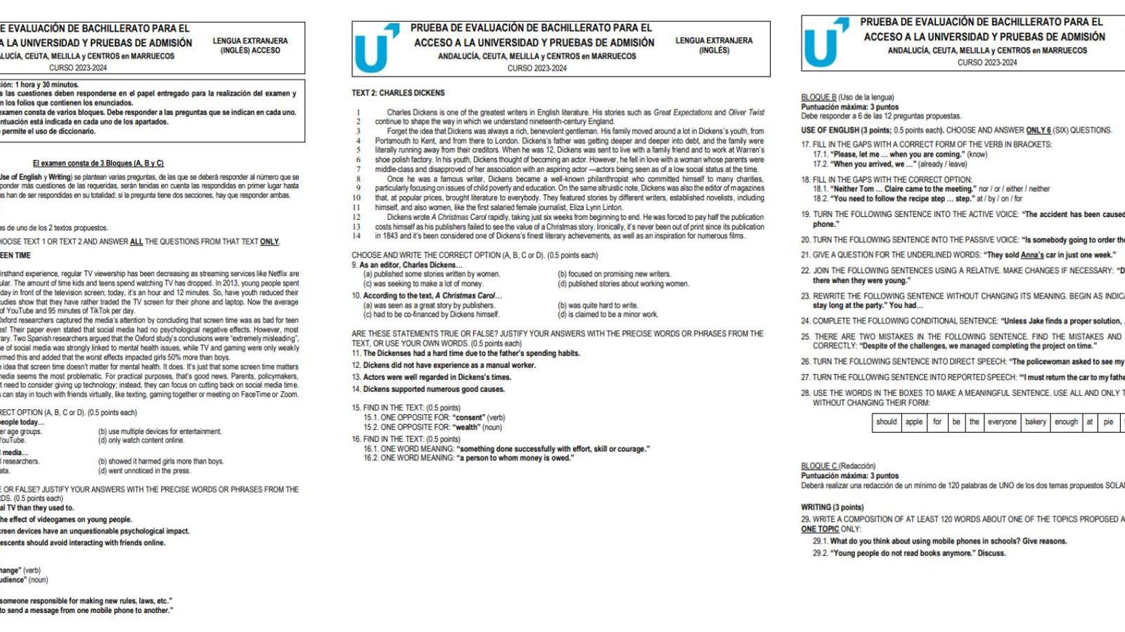 Examen de inglés de Selectividad 2024 en Andalucía