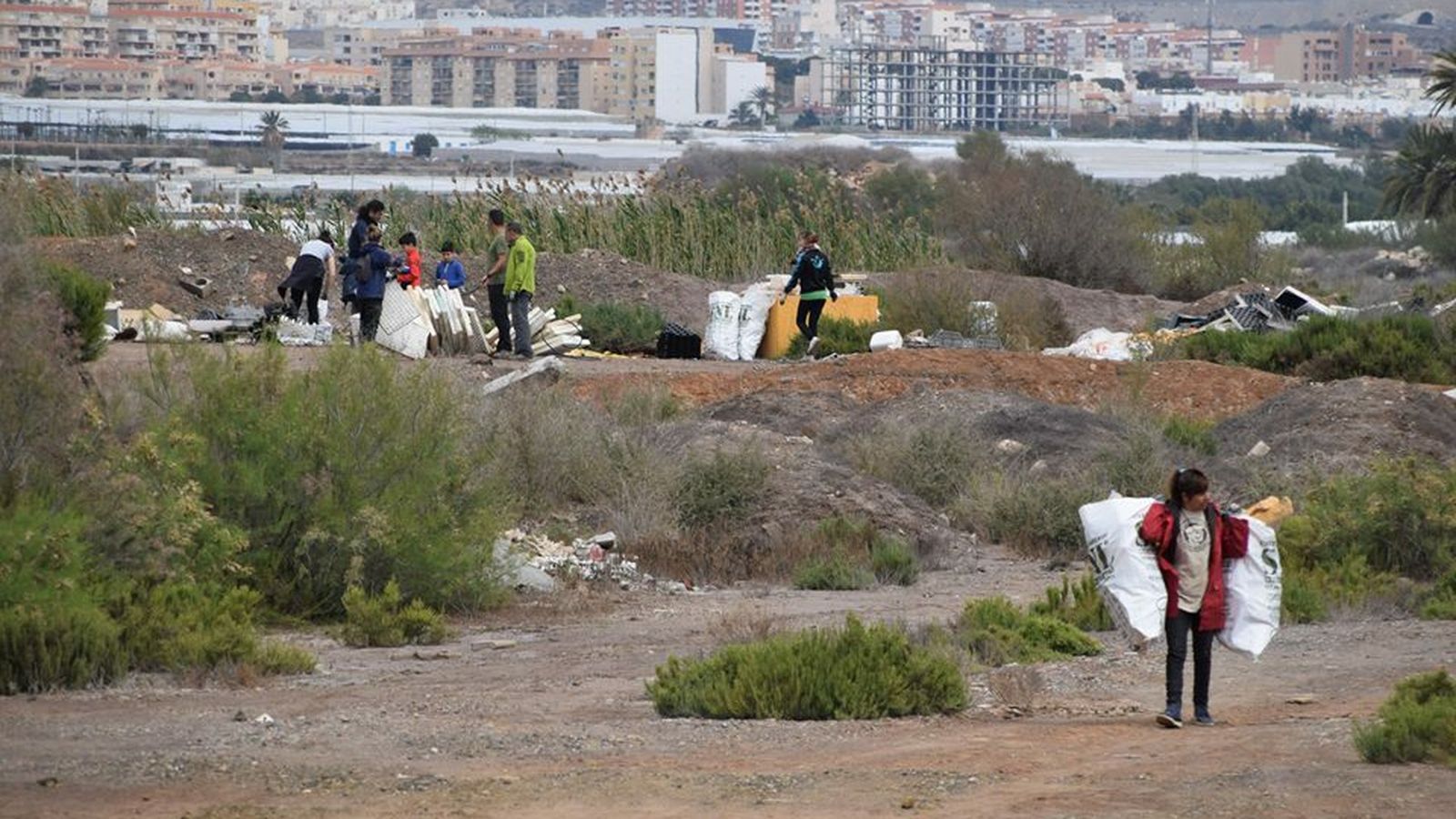 Los voluntarios, en acción en la Ribera de la Algaida.