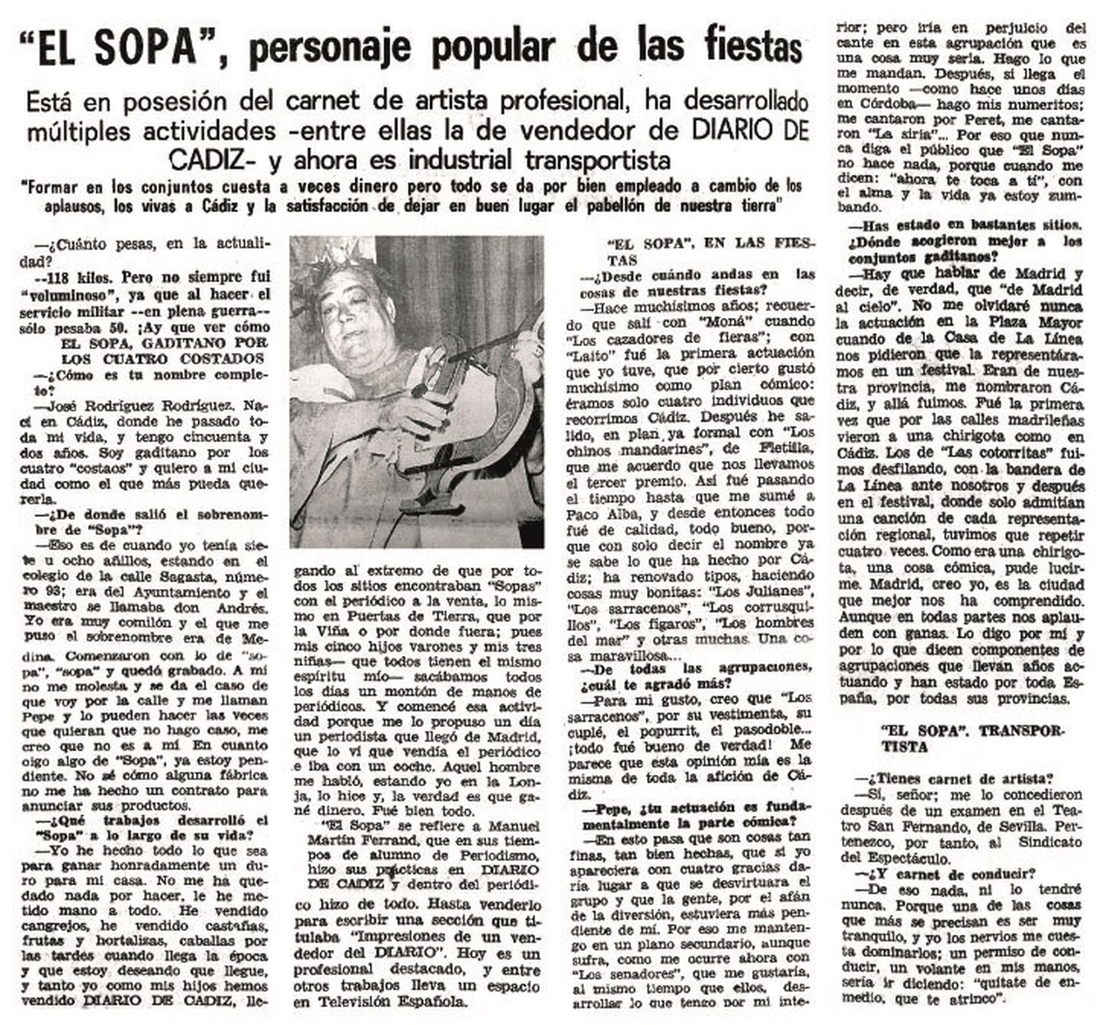 Entrevista a 'El Sopa' en Diario de Cádiz