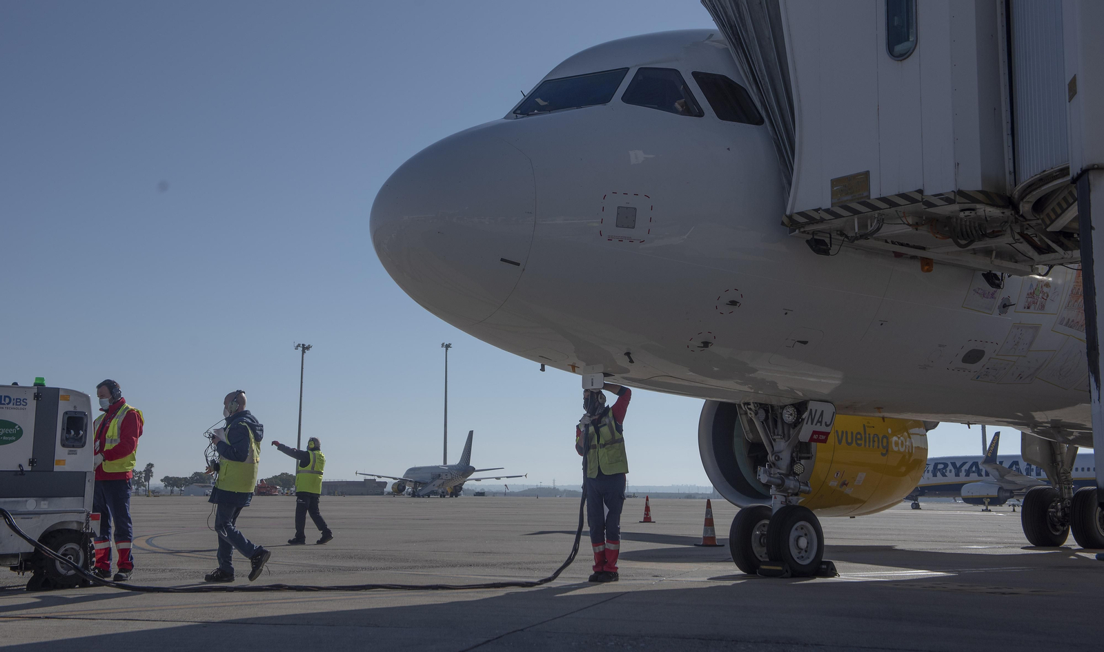 Llegada del primer vuelo verde de Vueling que hará la ruta Barcelona-Sevilla