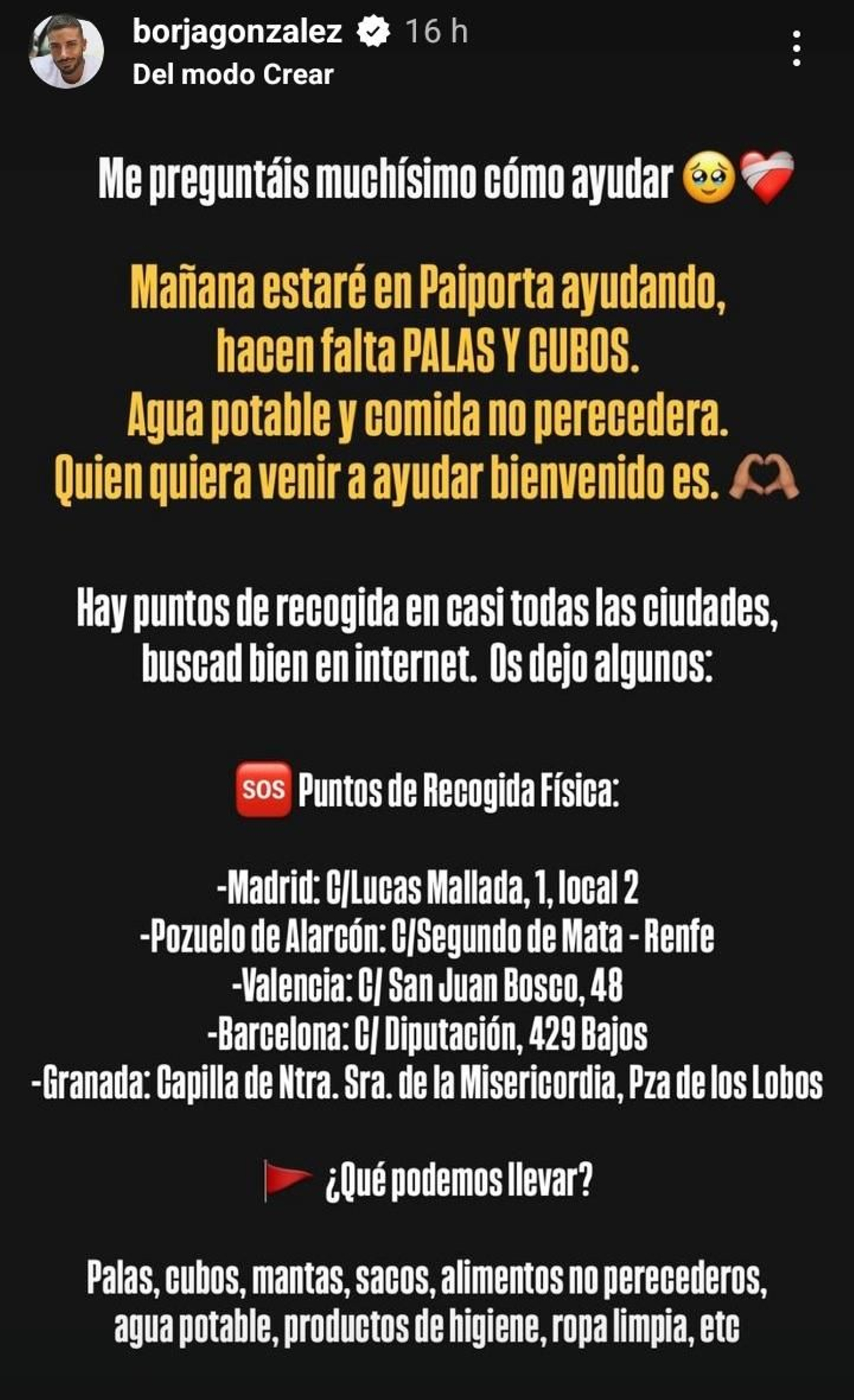El llamamiento que ha realizado Borja para ayudar en la limpieza de los efectos del temporal. El llamamiento que ha realizado Borja para ayudar en la limpieza de los efectos del temporal.