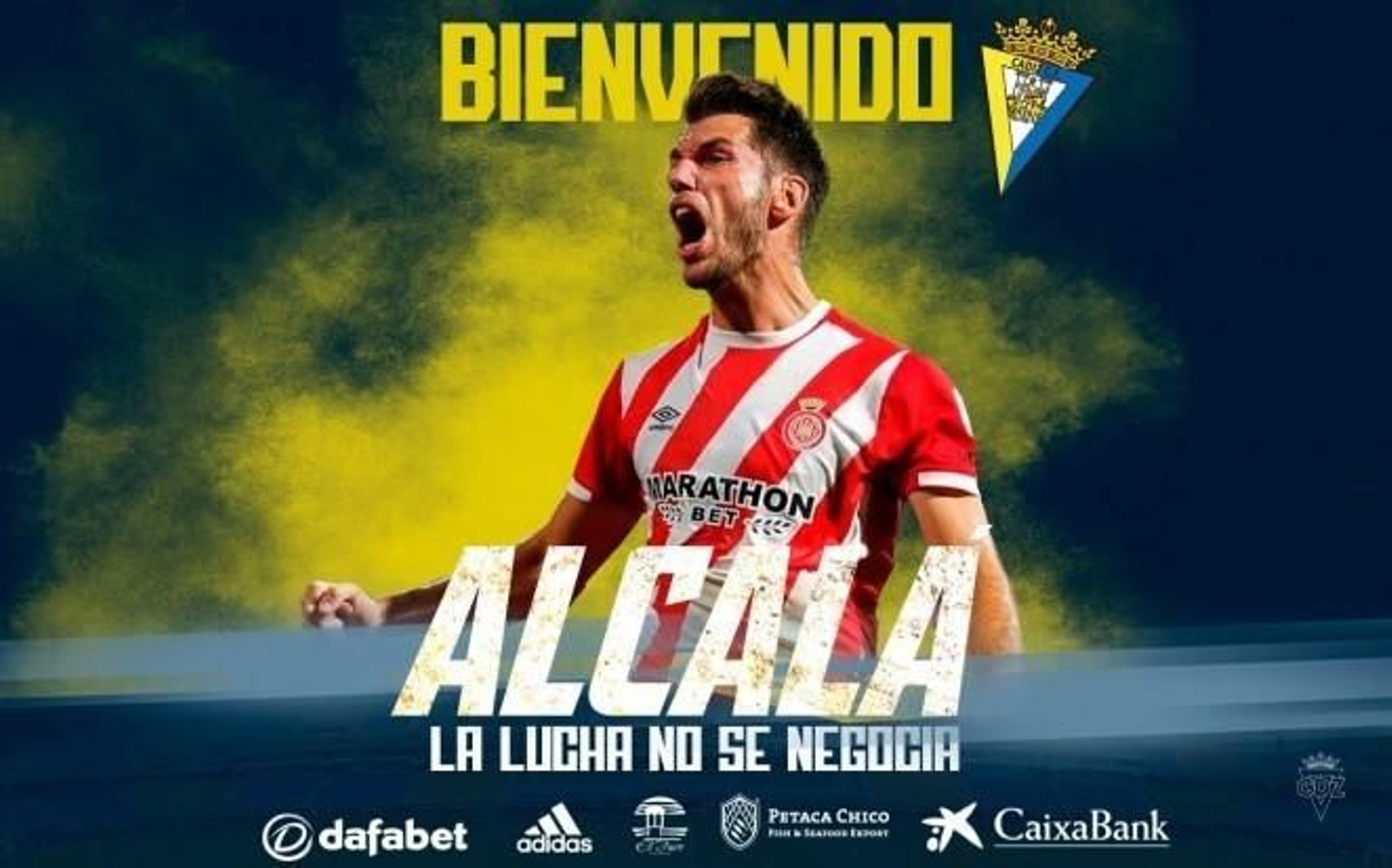 Cartel de presentación de Alcalá como jugador del Cádiz. Cartel de presentación de Alcalá como jugador del Cádiz.