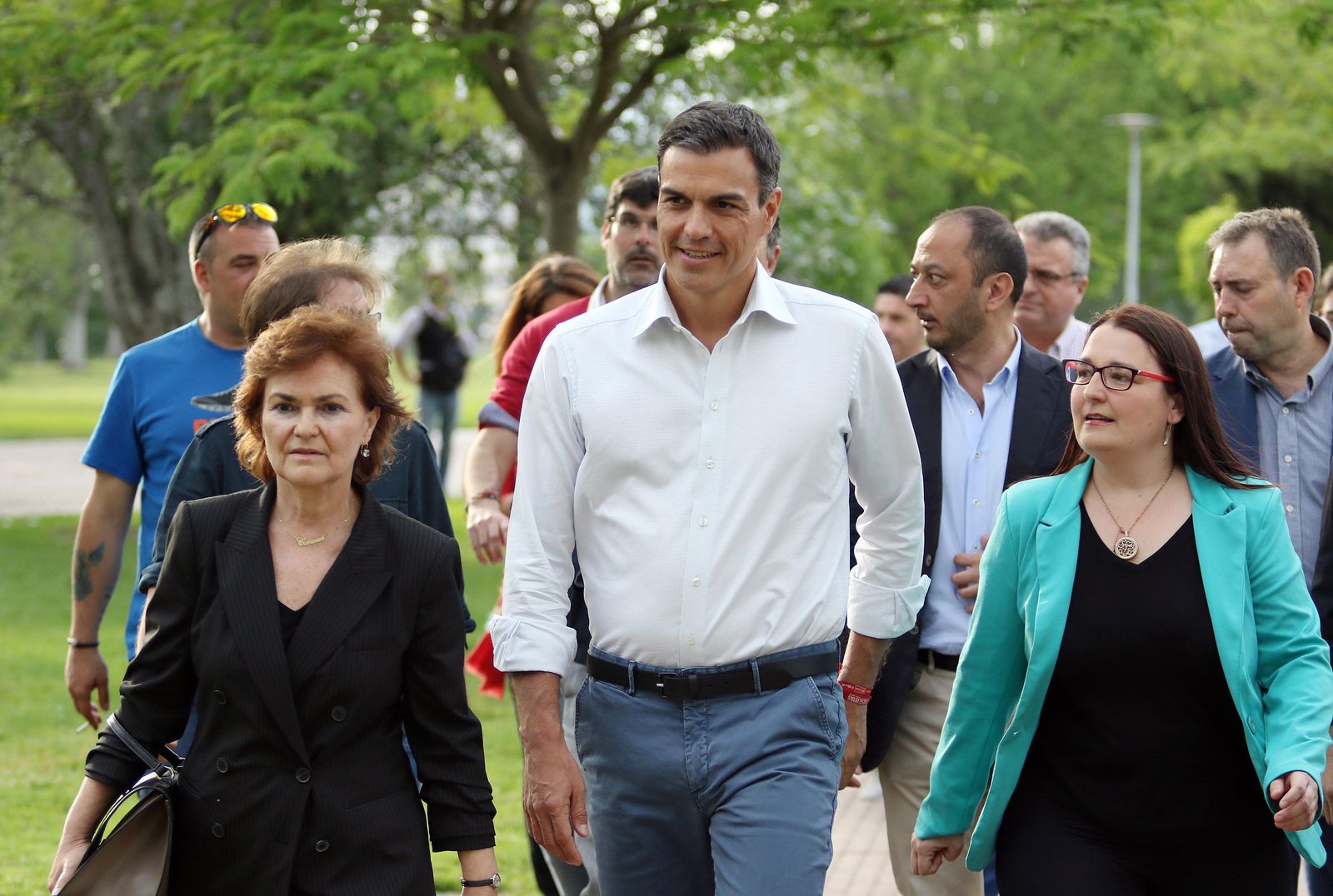 Carmen Calvo y Pedro Sánchez, ayer en Córdoba.
