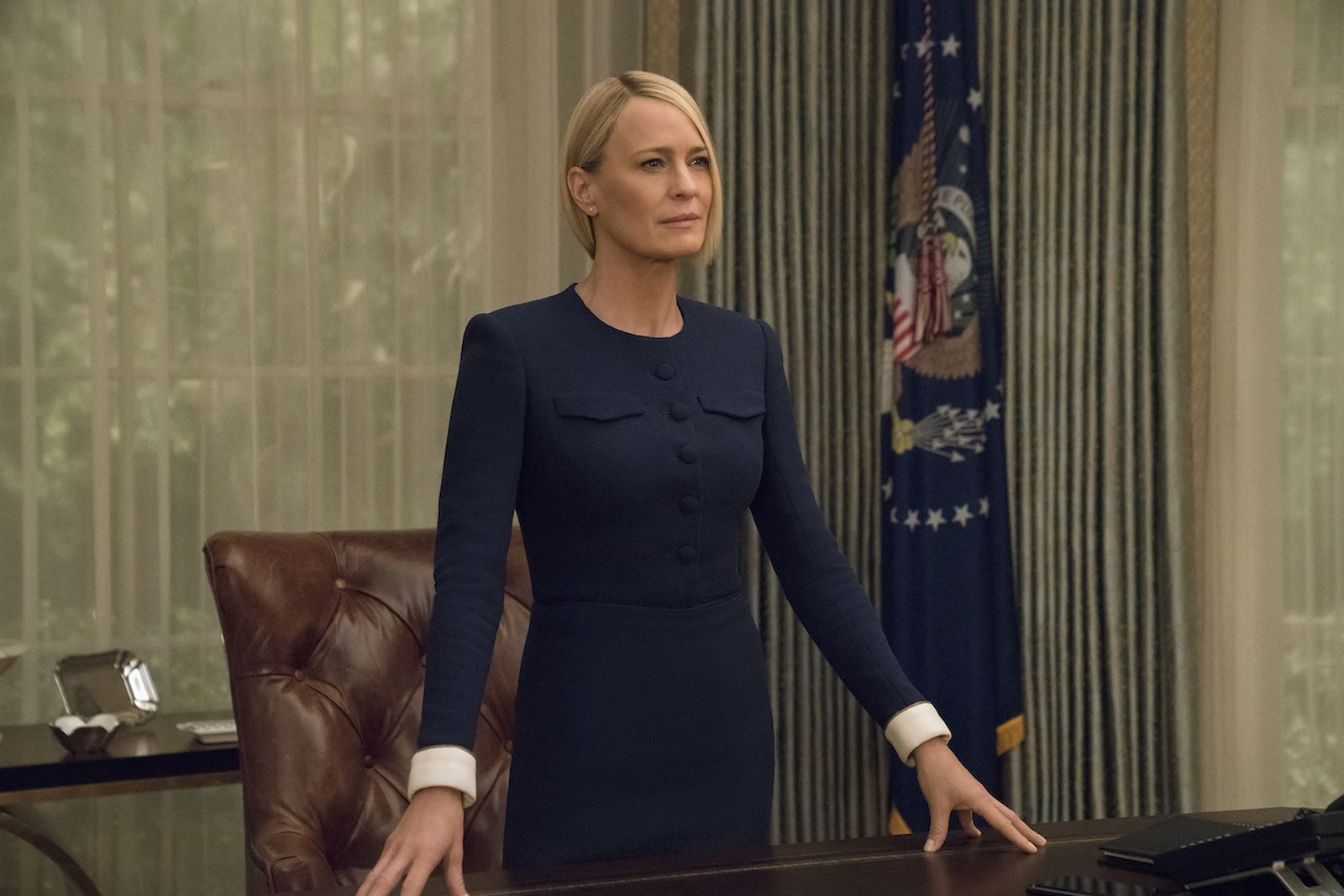 Robin Wright es la presidenta Claire Underwood, ya sin la presencia de Frank
