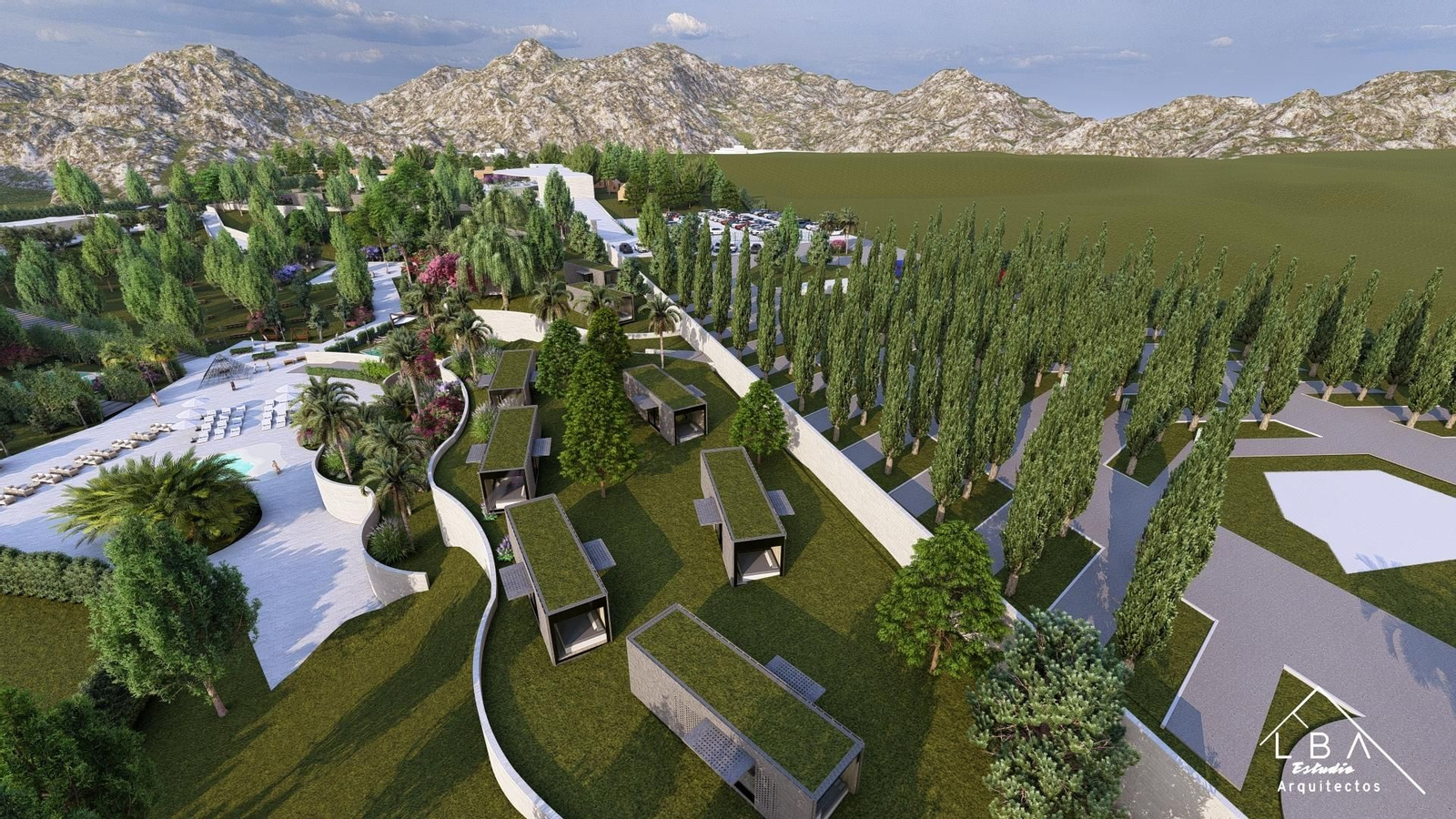 Bocetos digitales del futuro Eco Active Resort de Jaén.