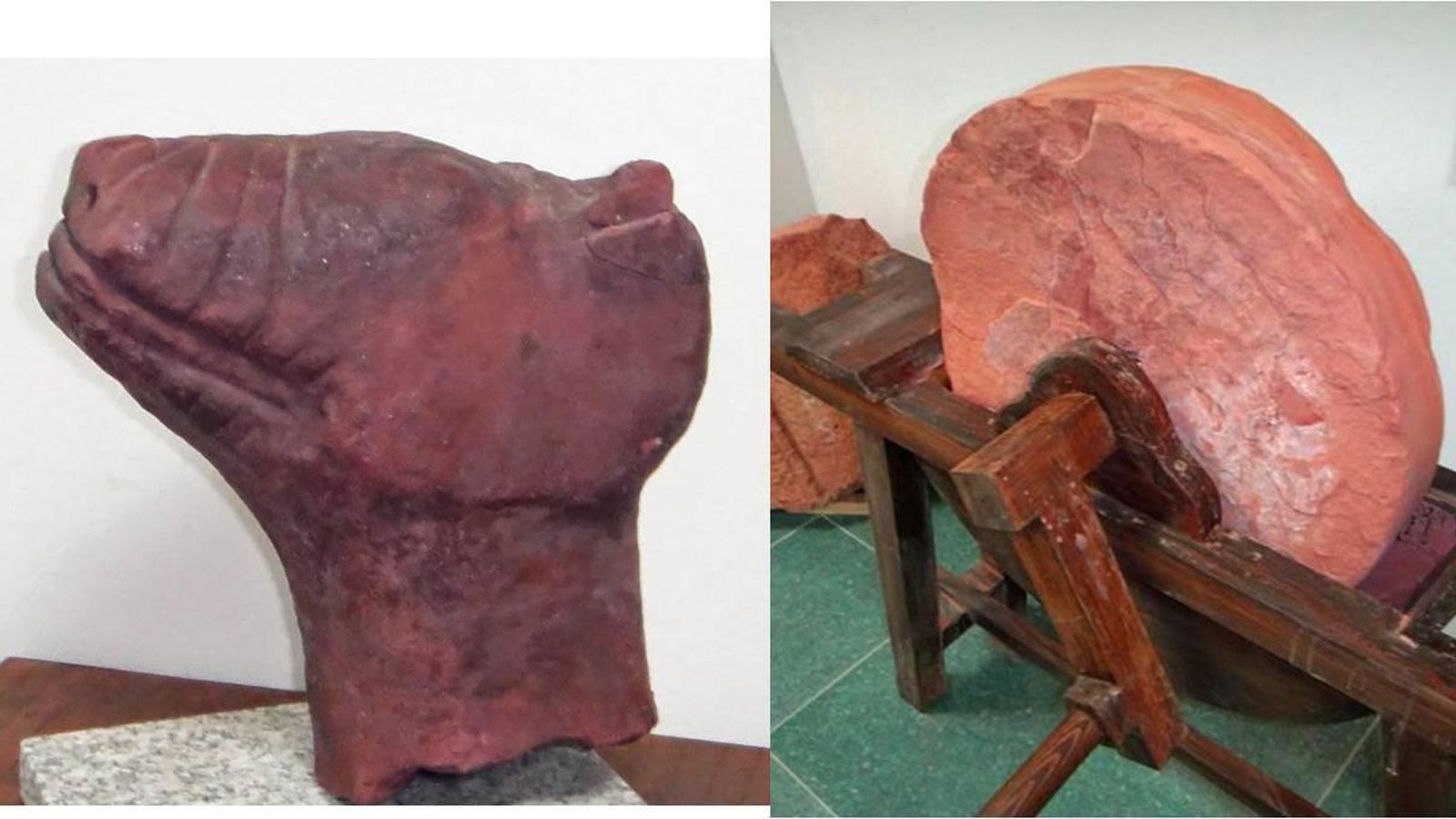 Cabeza de animal y piedra de afilar.