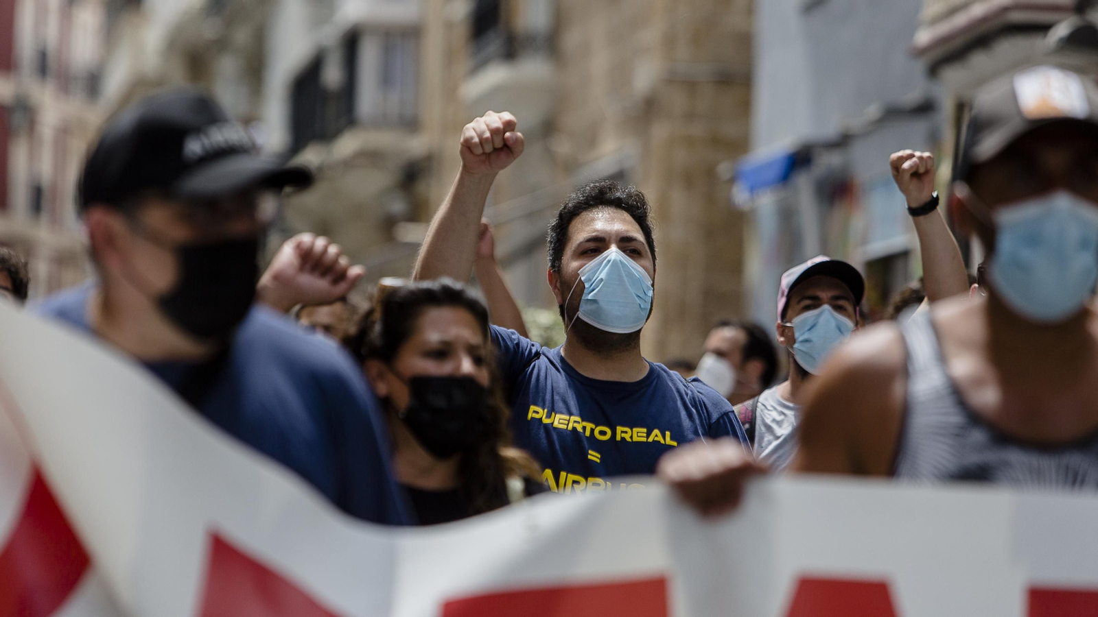 Manifestación contra el cierre de Airbus en Cádiz.