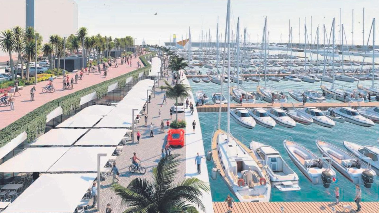 Recreación de los locales comerciales, muelle y pantalanes del puerto de Almuñécar