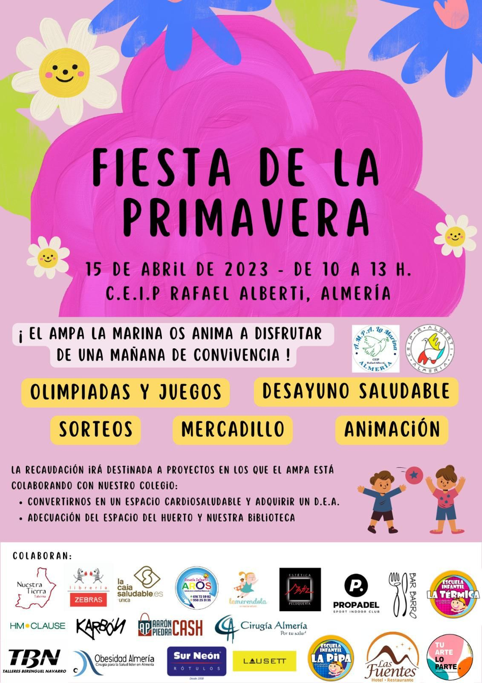 Cartel de la Fiesta de la Primavera que ha organizado el AMPA La Marina del CEIP Rafael Alberti para el próximo día 15 de abril