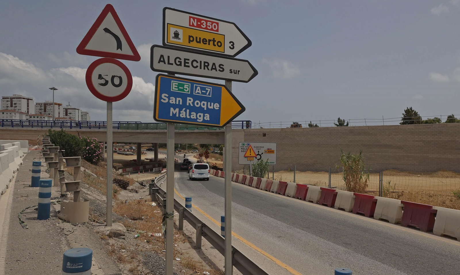 Obras en el Acceso Sur a Algeciras, a principios de agosto.