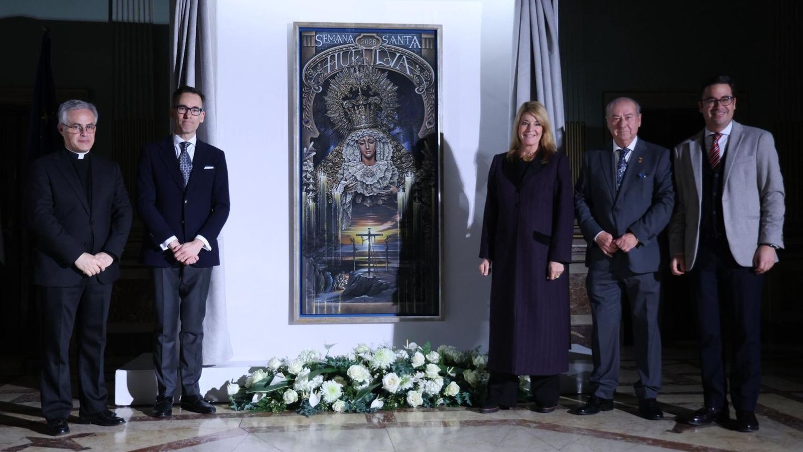 Francisco Feria, Sergio Cornejo, Pilar Miranda, Toni González y Nacho Molina, junto al cartel.