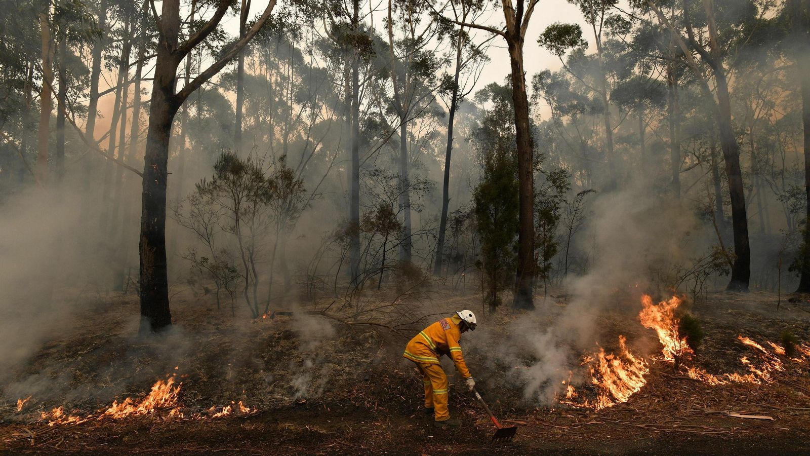 Un bombero trabaja en la extinción de las llamas.