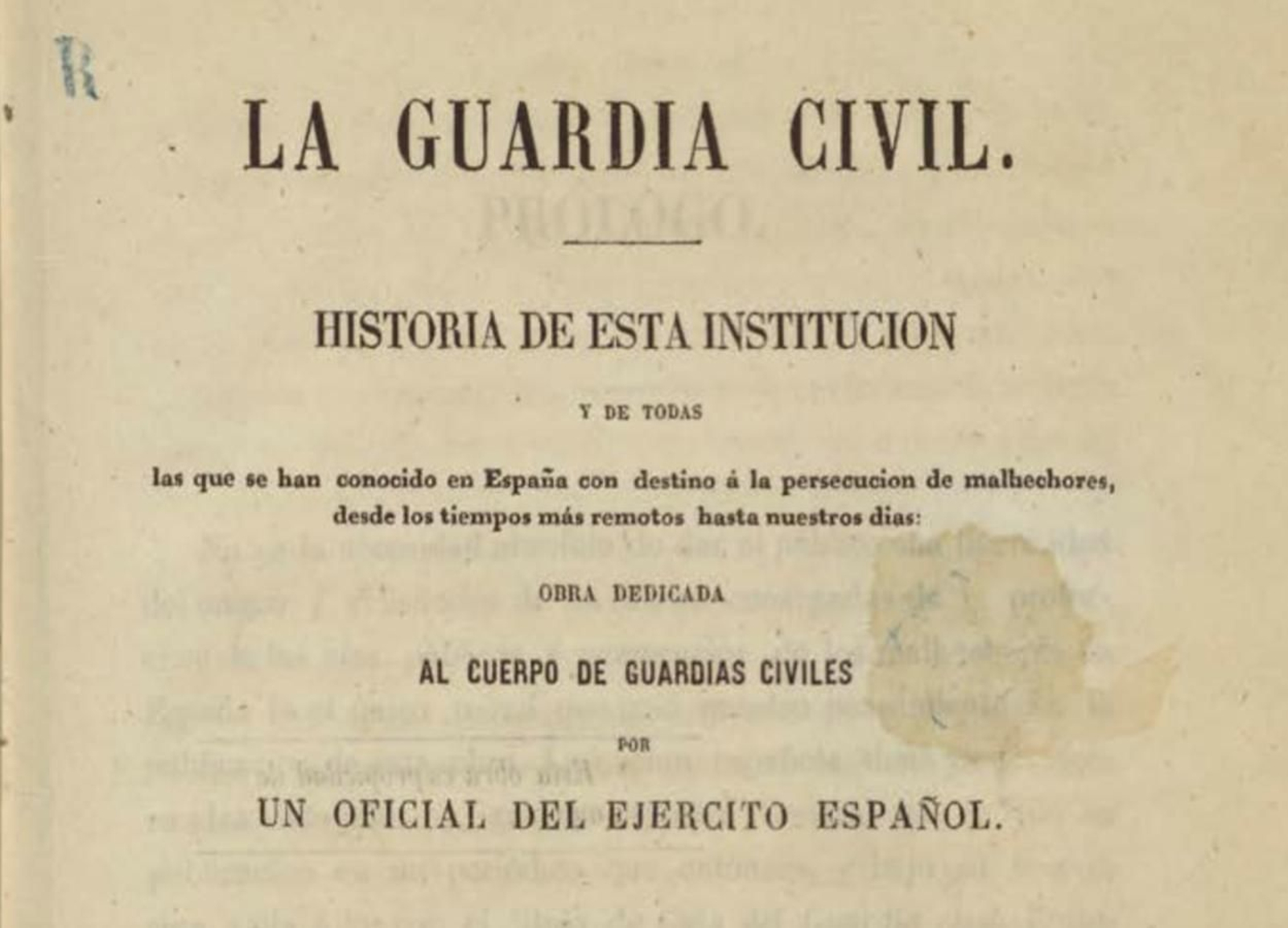 Primer libro de historia de la Guardia Civil (1858). Cita a Miguel Guzmán Cumplido.