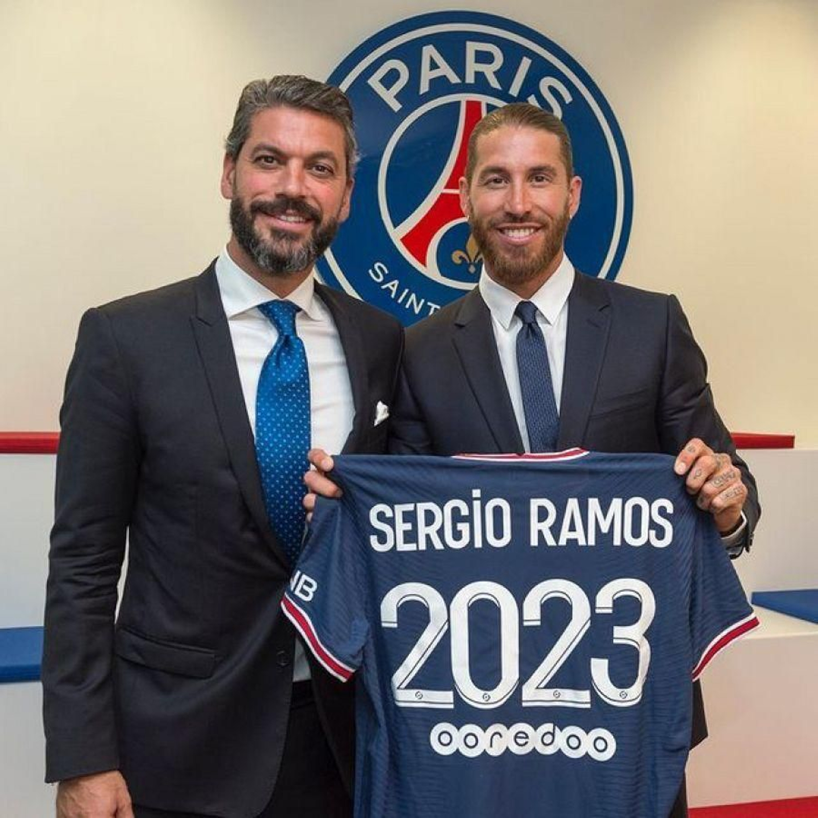 René y Sergio Ramos, en la presentación de este último como jugador del PSG.