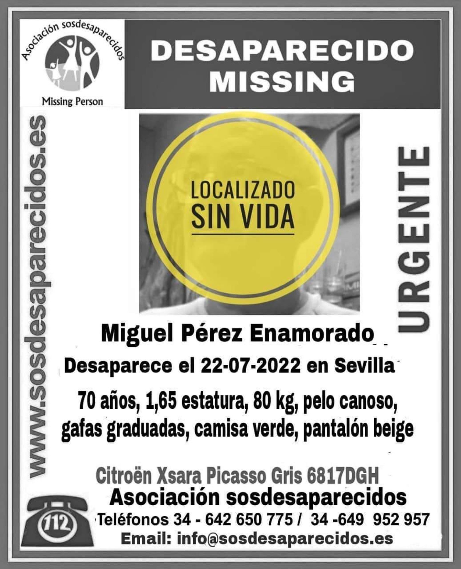 La desactivación de la alerta por parte de SOS desaparecidos.