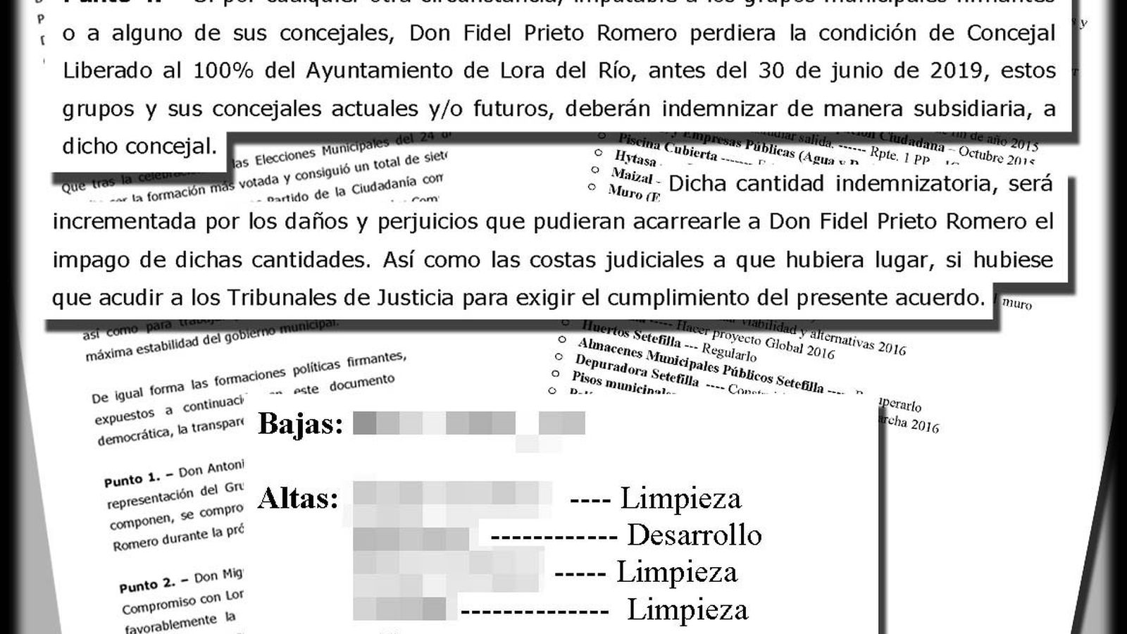 Los dos borradores con propuestas de acuerdo que Fidel Prieto hizo llegar al PP tras las elecciones municipales.