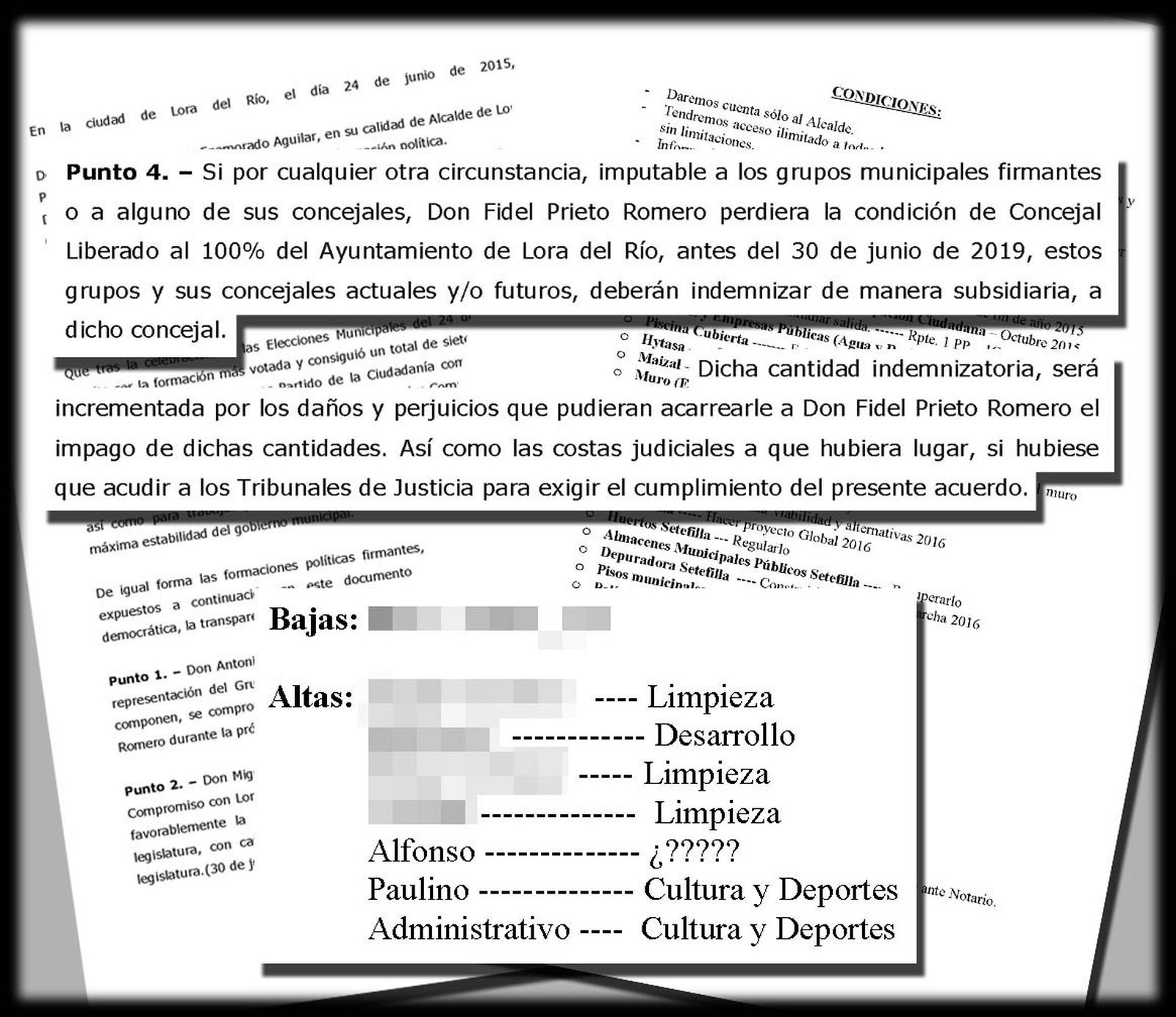 Los dos borradores con propuestas de acuerdo que Fidel Prieto hizo llegar al PP tras las elecciones municipales.
