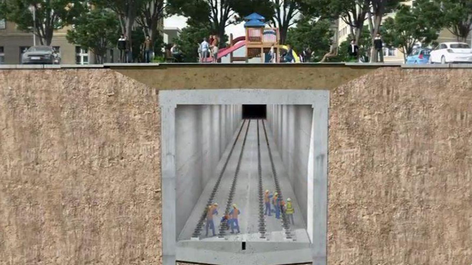 Parte de la excavación se realizará con la técnica de túnel en mina. Parte de la excavación se realizará con la técnica de túnel en mina.