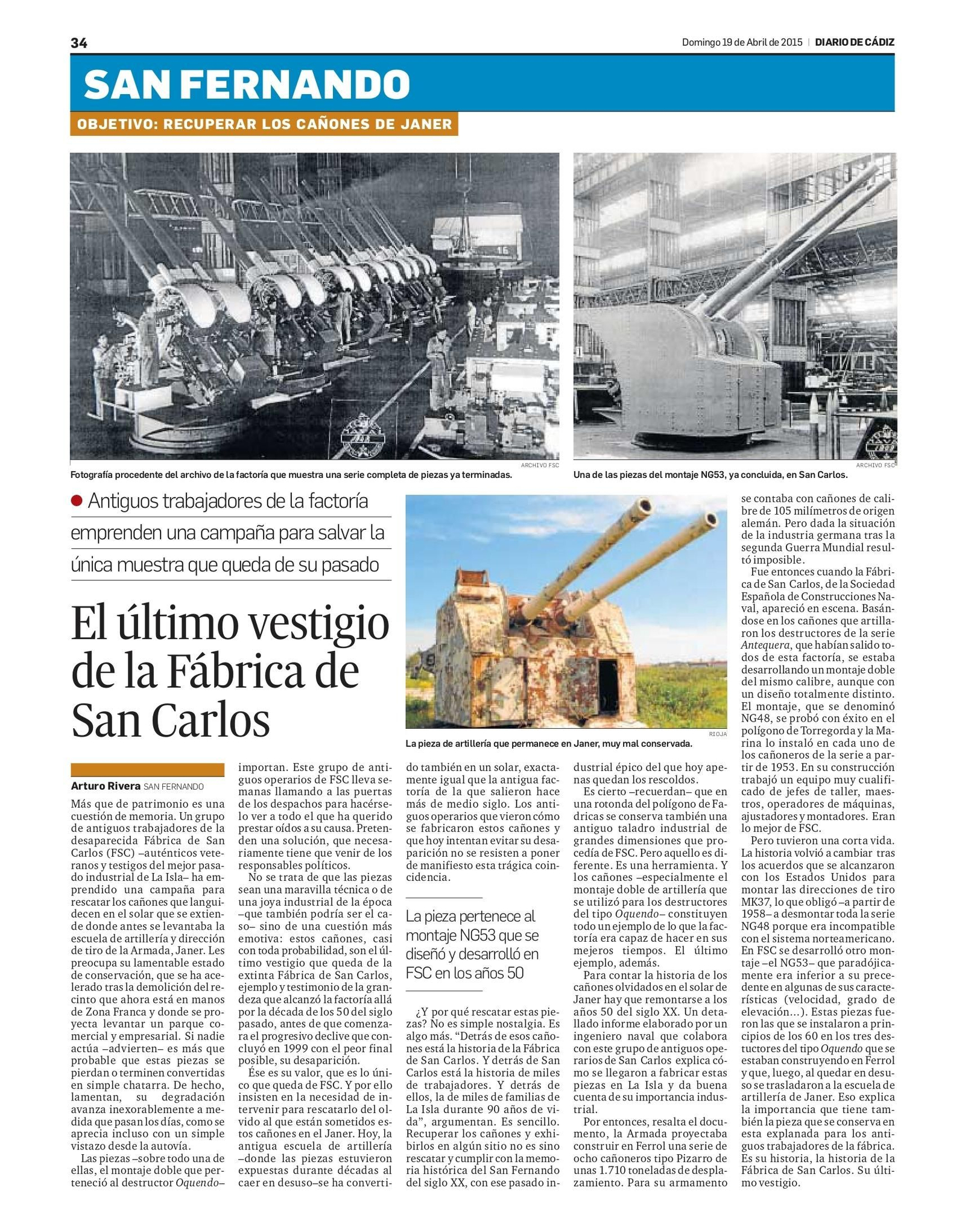 Información publicada en 2015 que se hacía eco de la campaña emprendida por antiguos operarios de FSC para salvar los cañones.