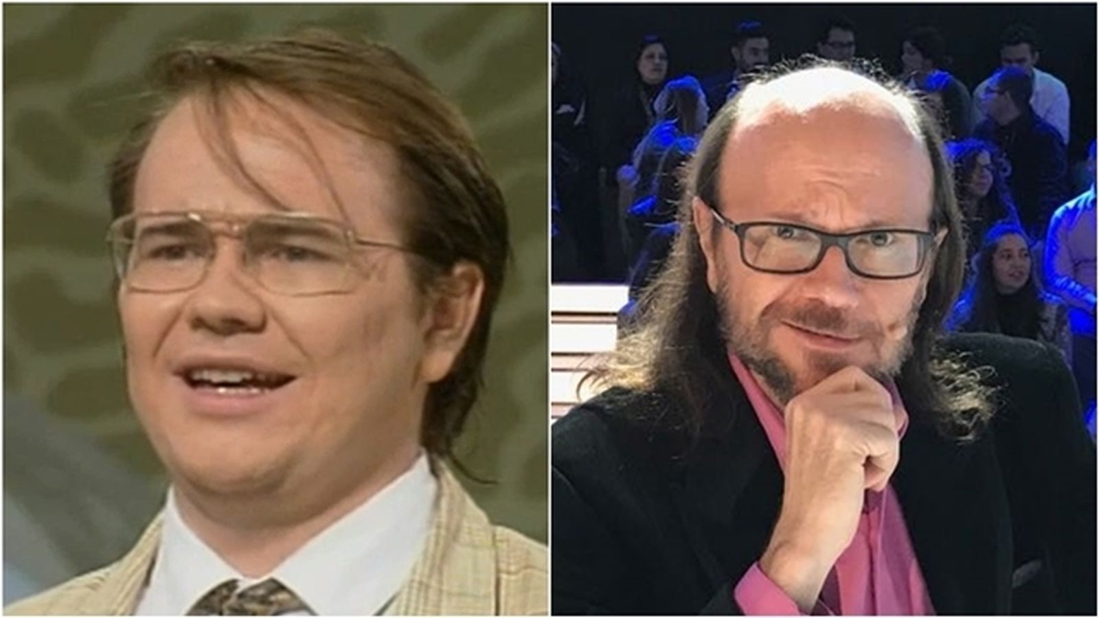 Santiago Segura en 1991 en 'No te rías que es peor' y a la derecha en un formato reciente