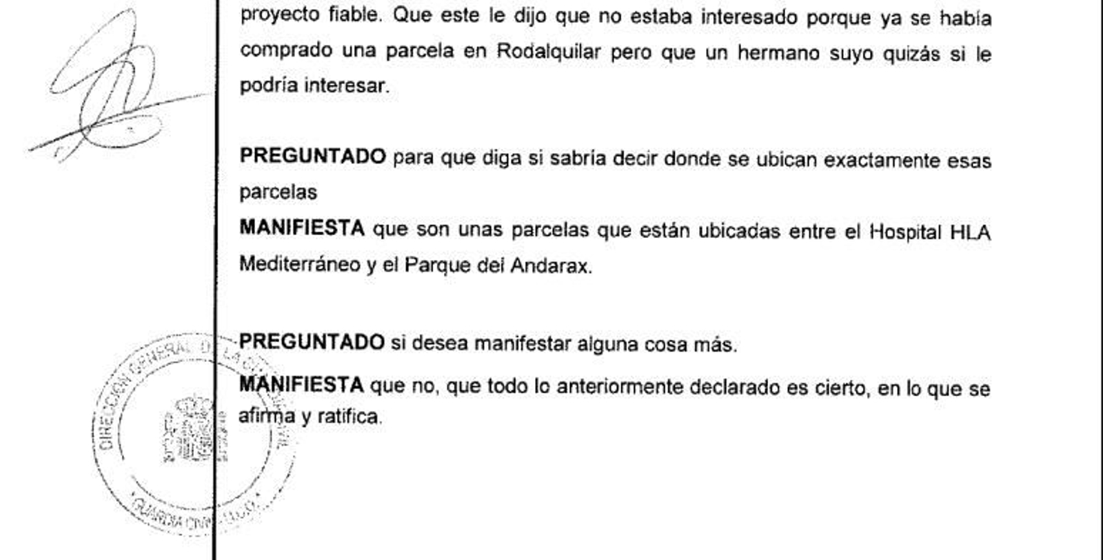 Parte de las declaraciones del testigo.