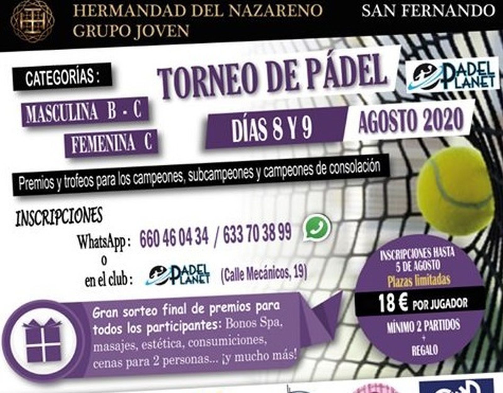 Cartel del torneo de pádel de Nazareno.