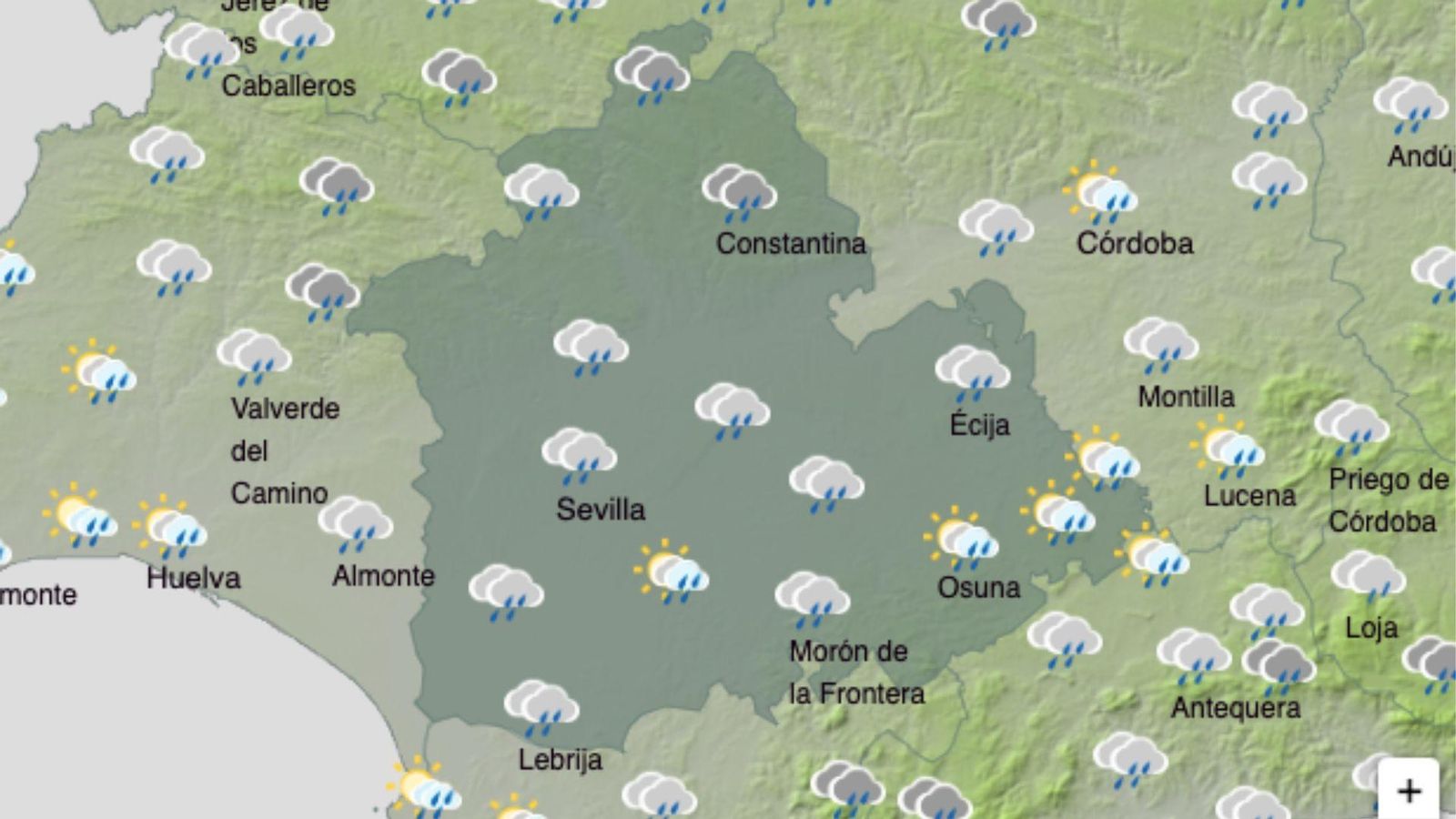 Días en los que más va a llover en Sevilla durante el paso de la borrasca Claudia