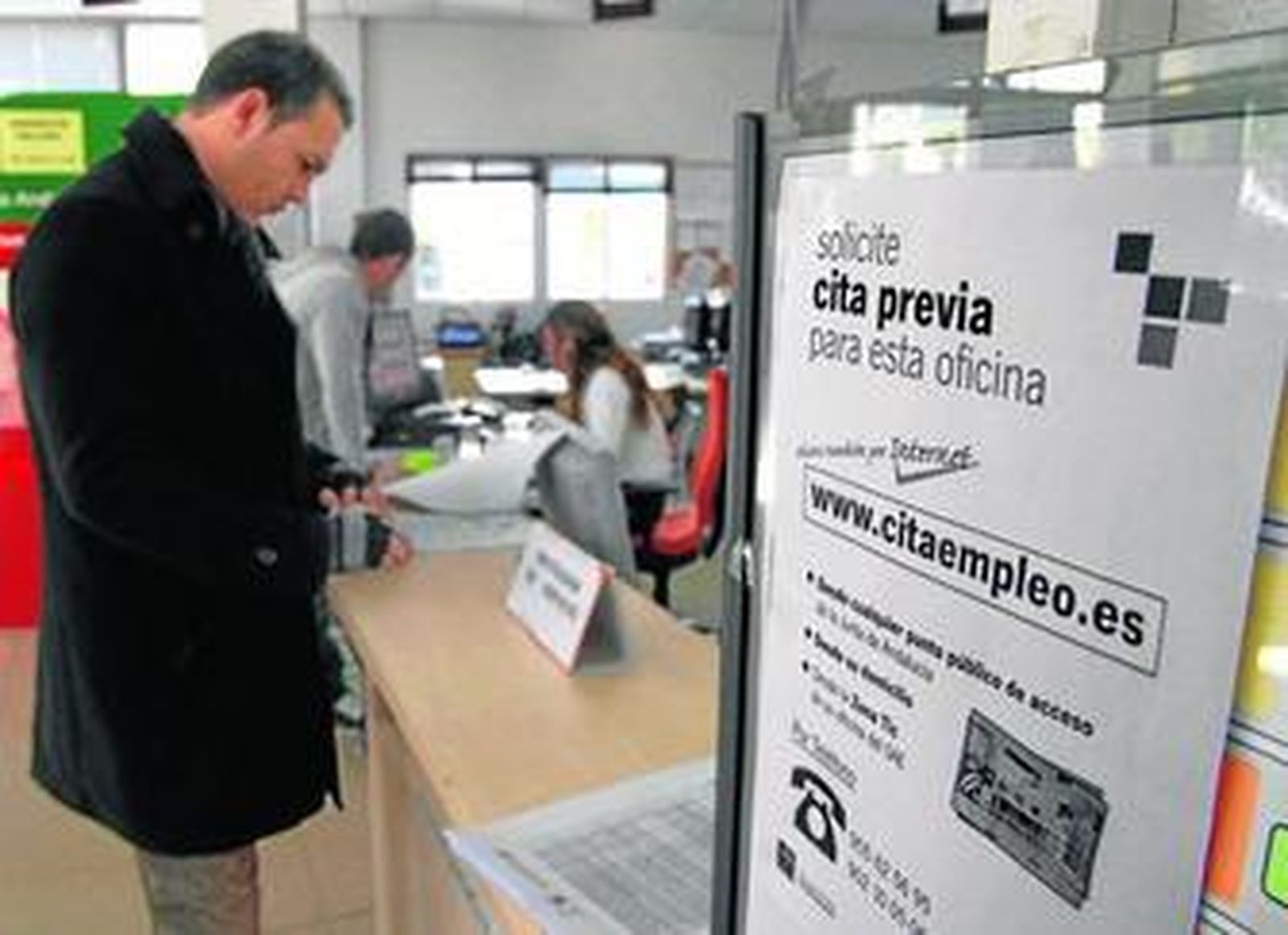 Imagen de la oficina del SAE de Chiclana, con sistema de cita previa ya en funcionamiento.