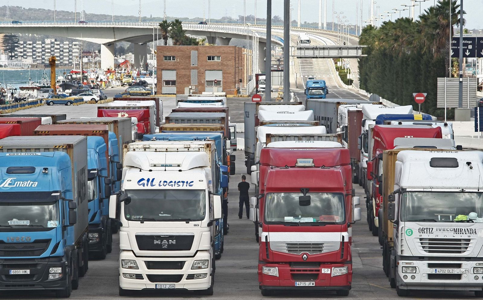 Camiones haciendo cola en el puerto de Algeciras, el cuarto más importante de Europa.